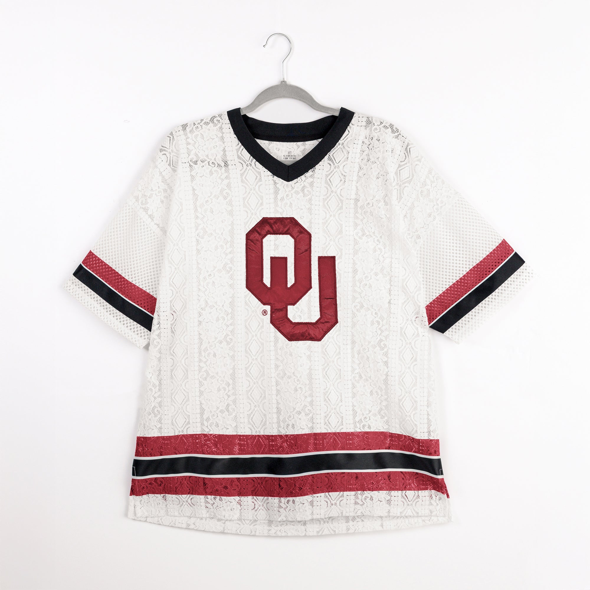 OKLAHOMA SOONERS HIGH NOTE LACE FASHION JERSEY