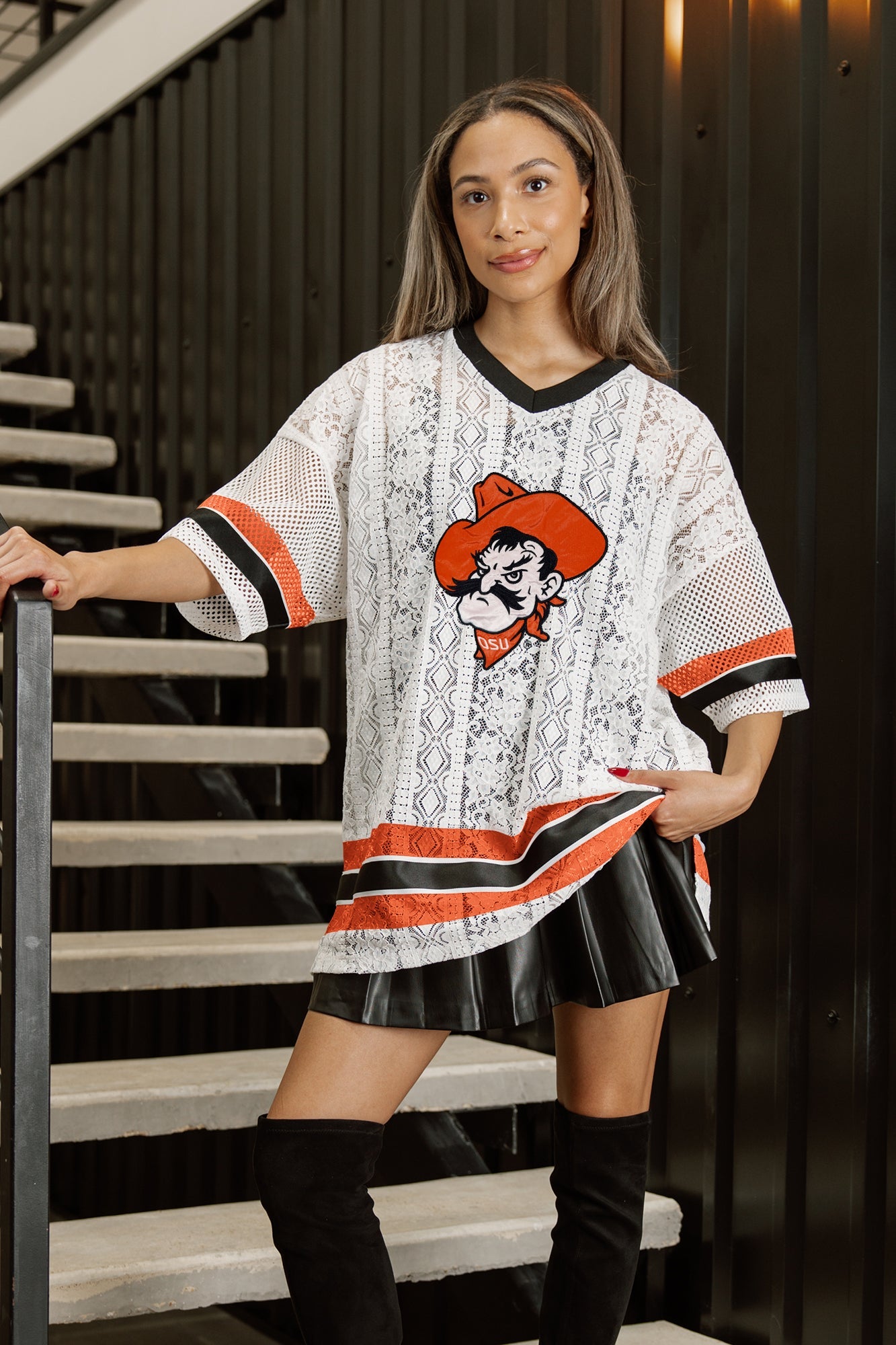 OKLAHOMA STATE COWBOYS HIGH NOTE LACE FASHION JERSEY