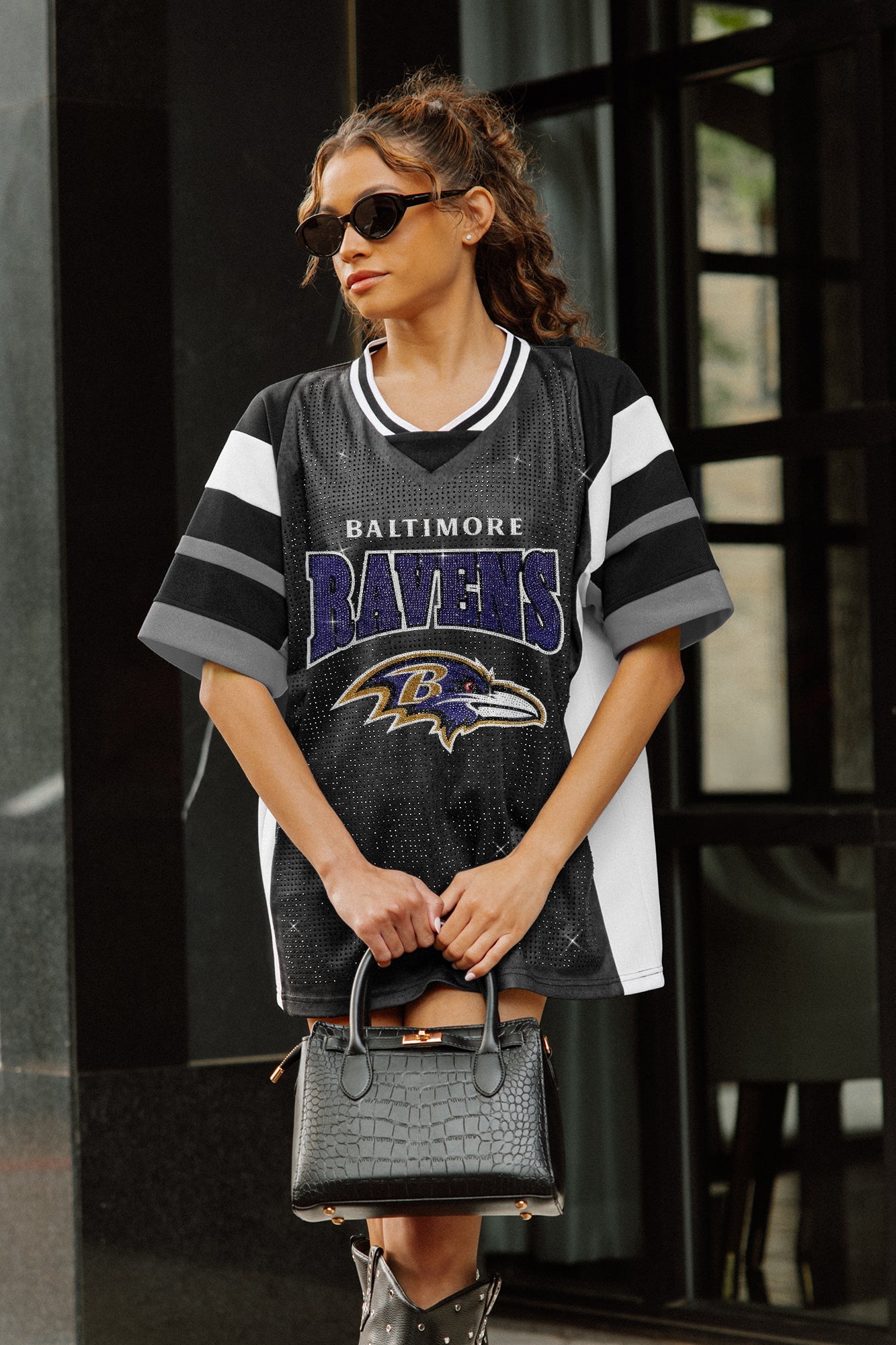 BALTIMORE RAVENS AMPED UP RHINESTONE FASHION TOP