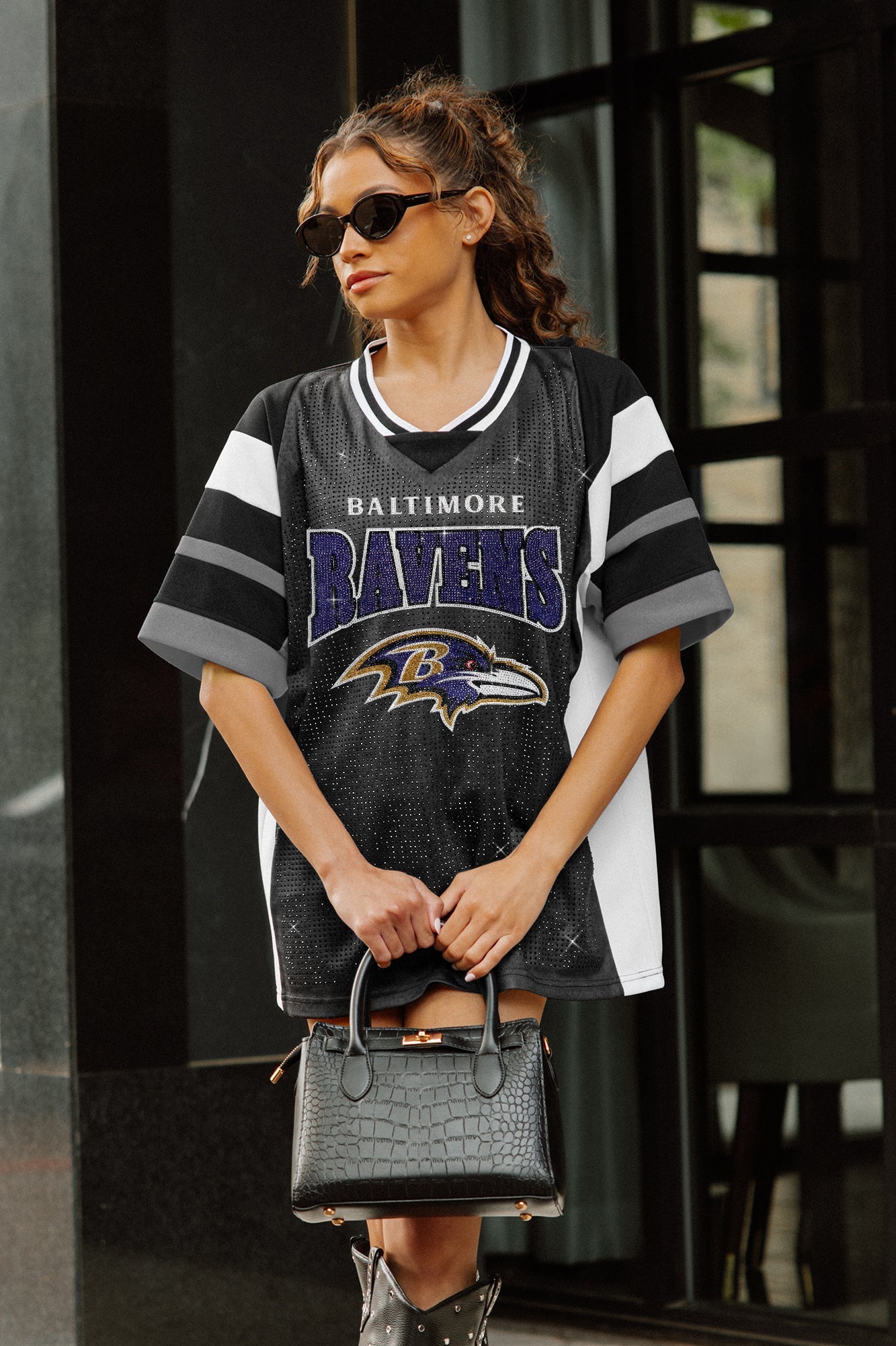 BALTIMORE RAVENS AMPED UP RHINESTONE FASHION TOP