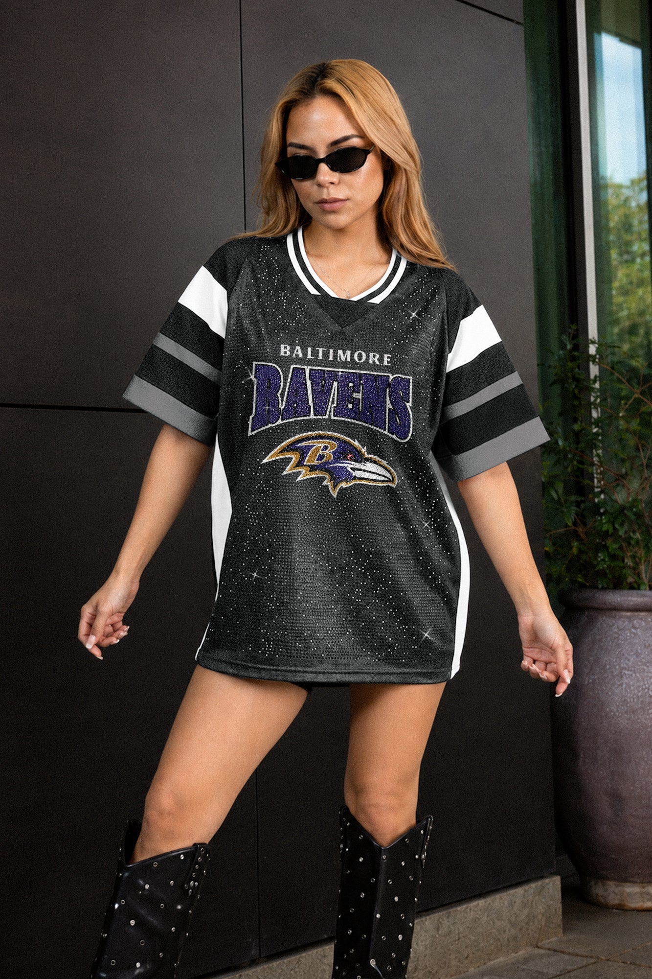 BALTIMORE RAVENS AMPED UP RHINESTONE FASHION TOP