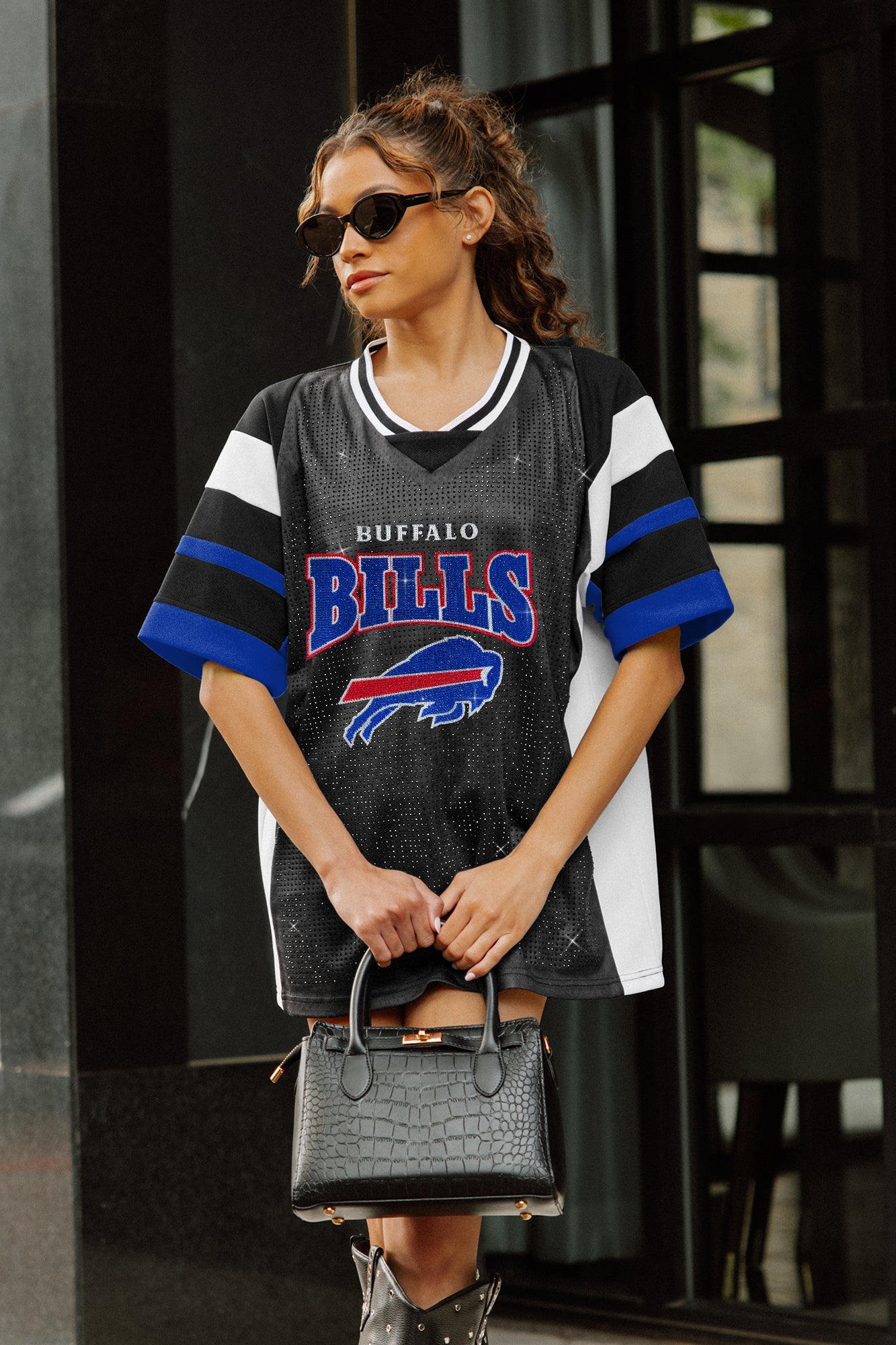 BUFFALO BILLS AMPED UP RHINESTONE FASHION TOP