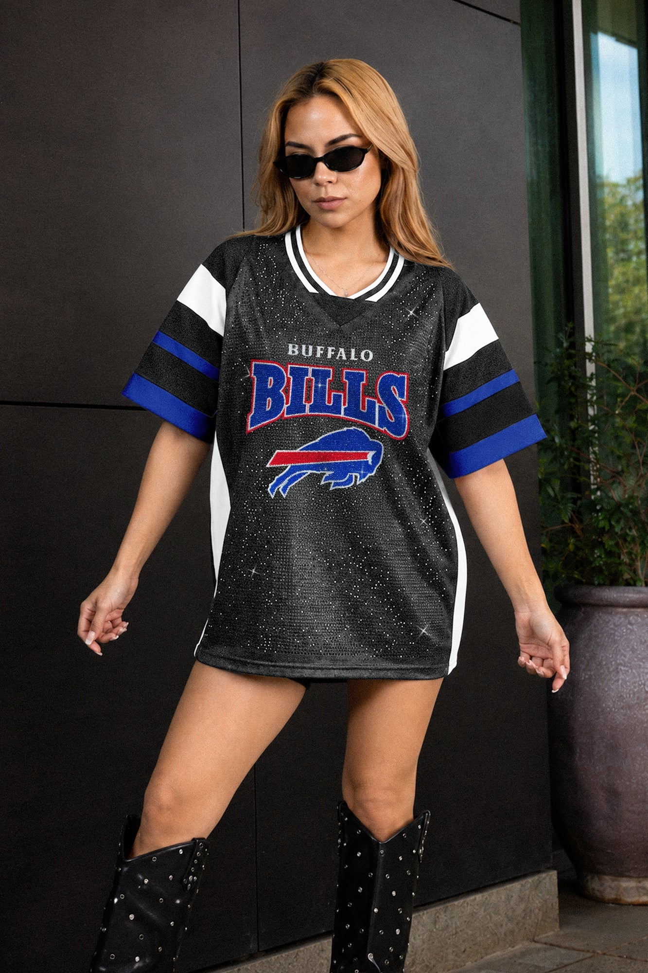 BUFFALO BILLS AMPED UP RHINESTONE FASHION TOP