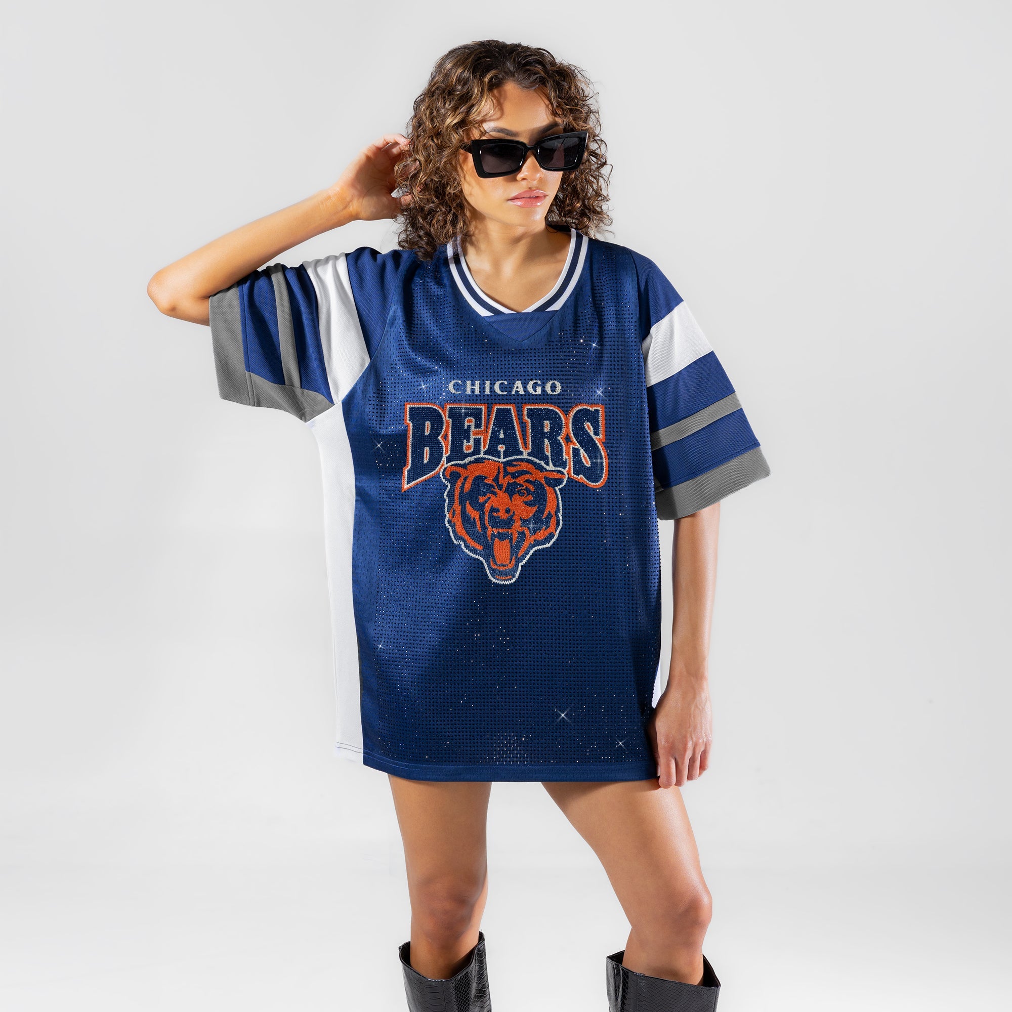 CHICAGO BEARS AMPED UP RHINESTONE FASHION TOP