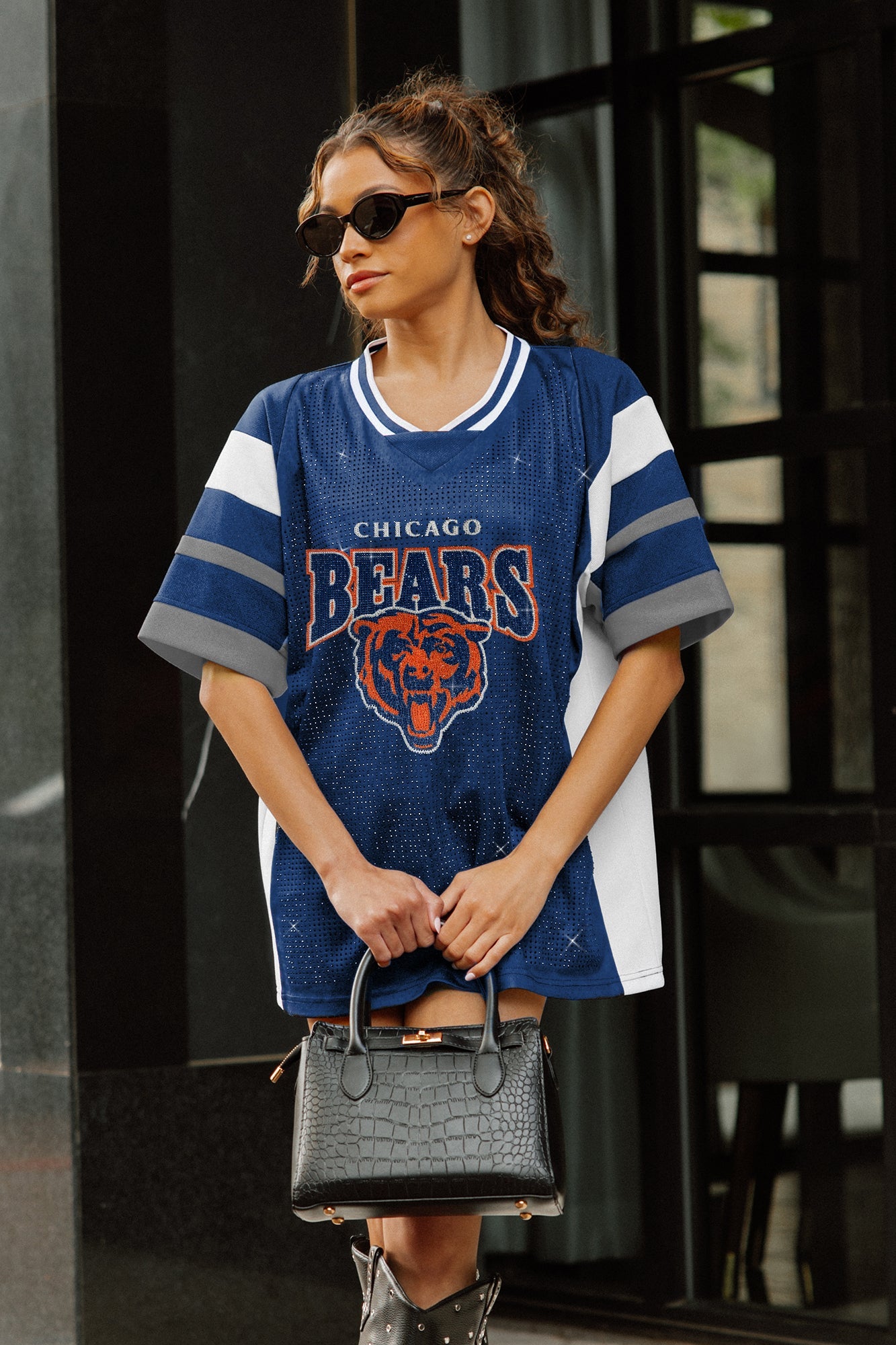 CHICAGO BEARS AMPED UP RHINESTONE FASHION TOP
