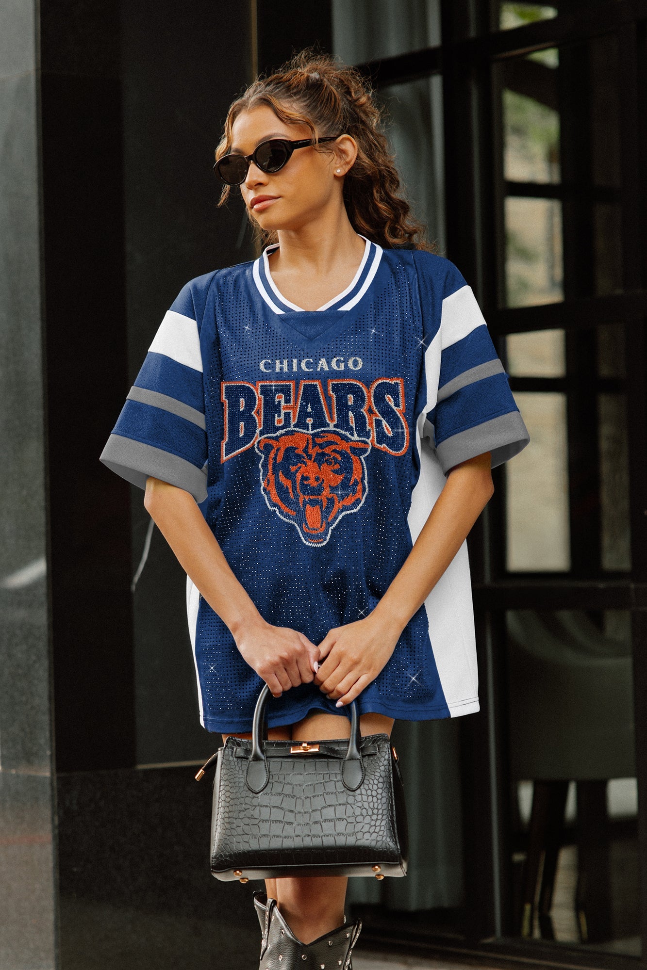 CHICAGO BEARS AMPED UP RHINESTONE FASHION TOP
