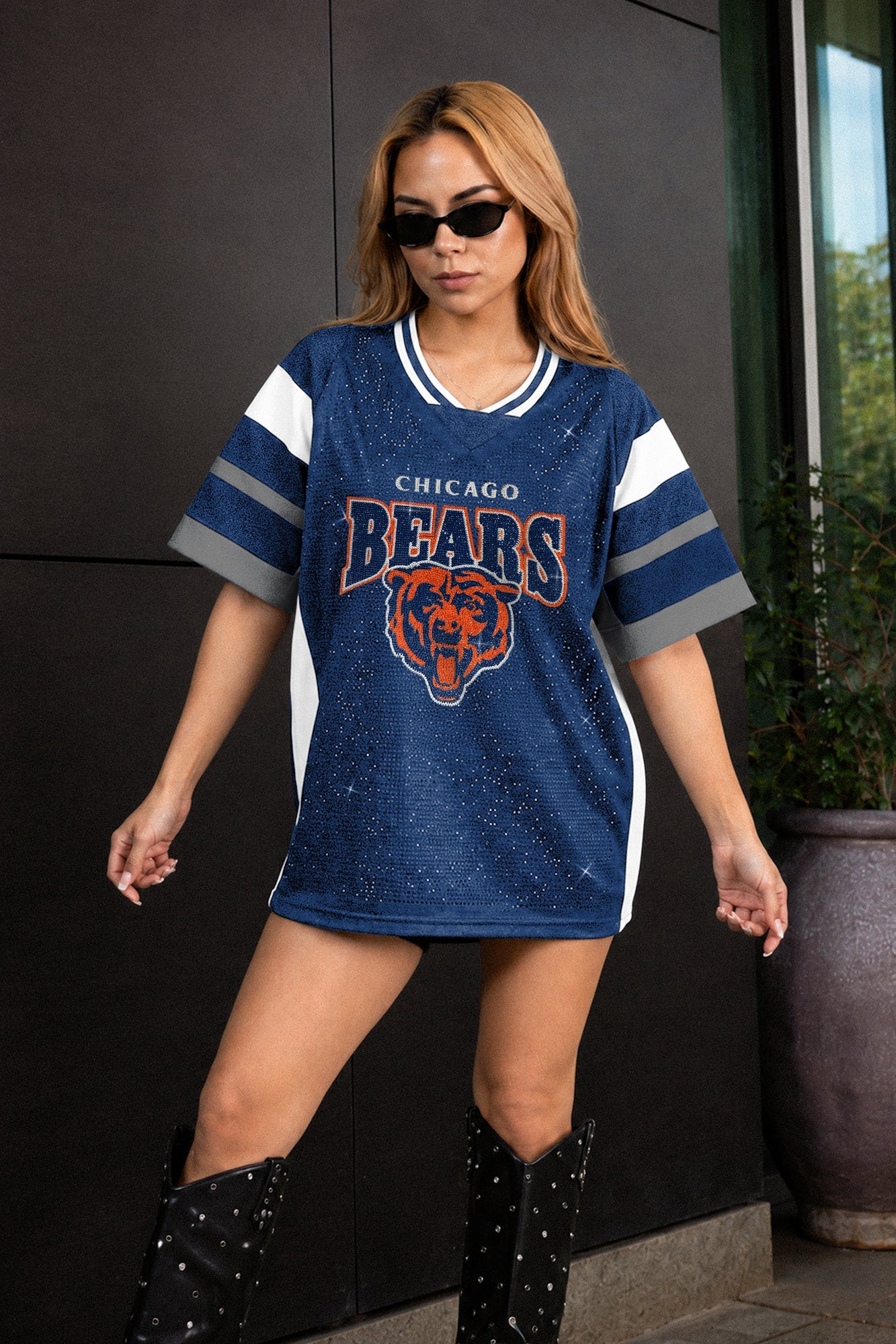CHICAGO BEARS AMPED UP RHINESTONE FASHION TOP