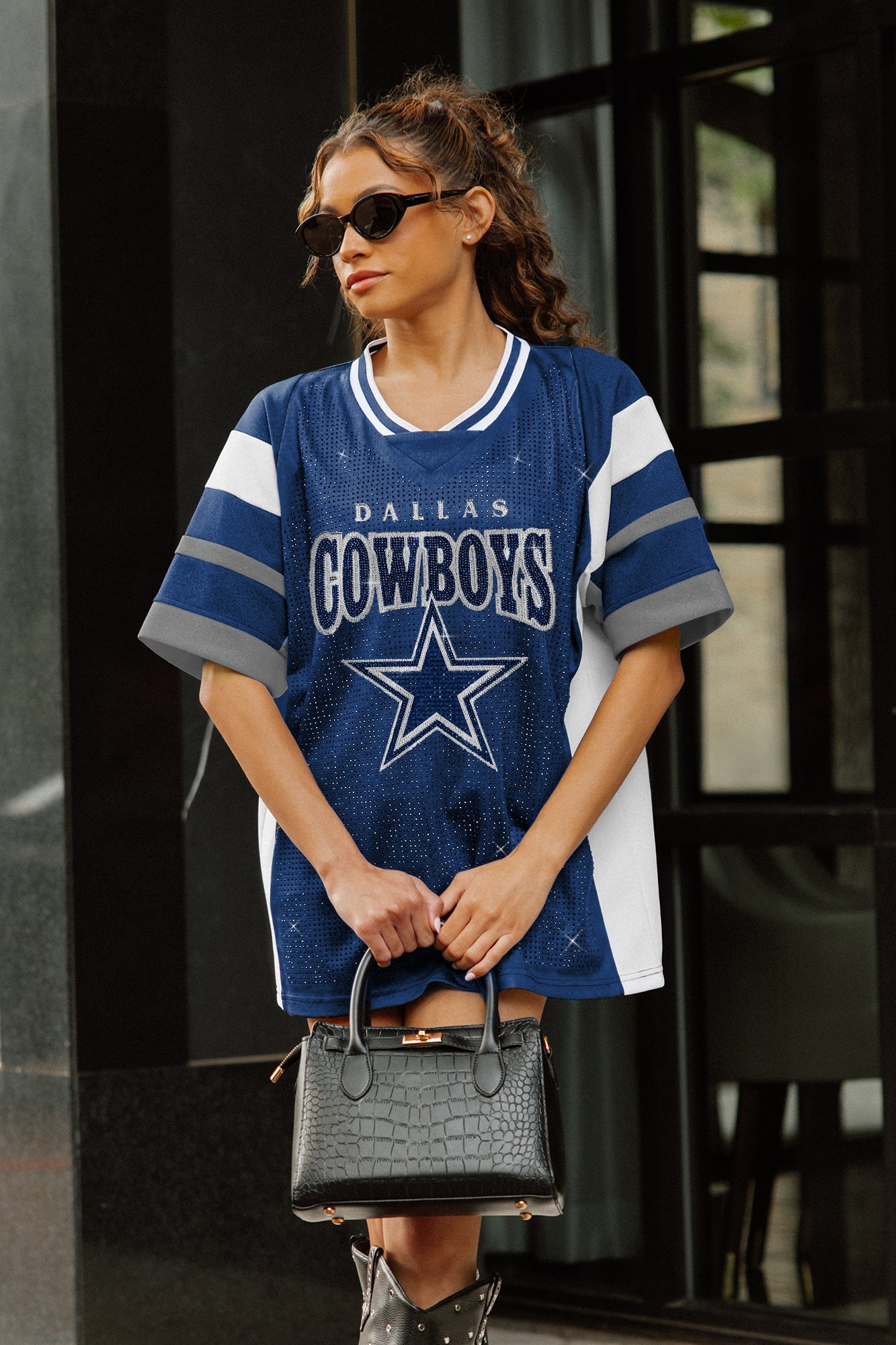 DALLAS COWBOYS AMPED UP RHINESTONE FASHION TOP