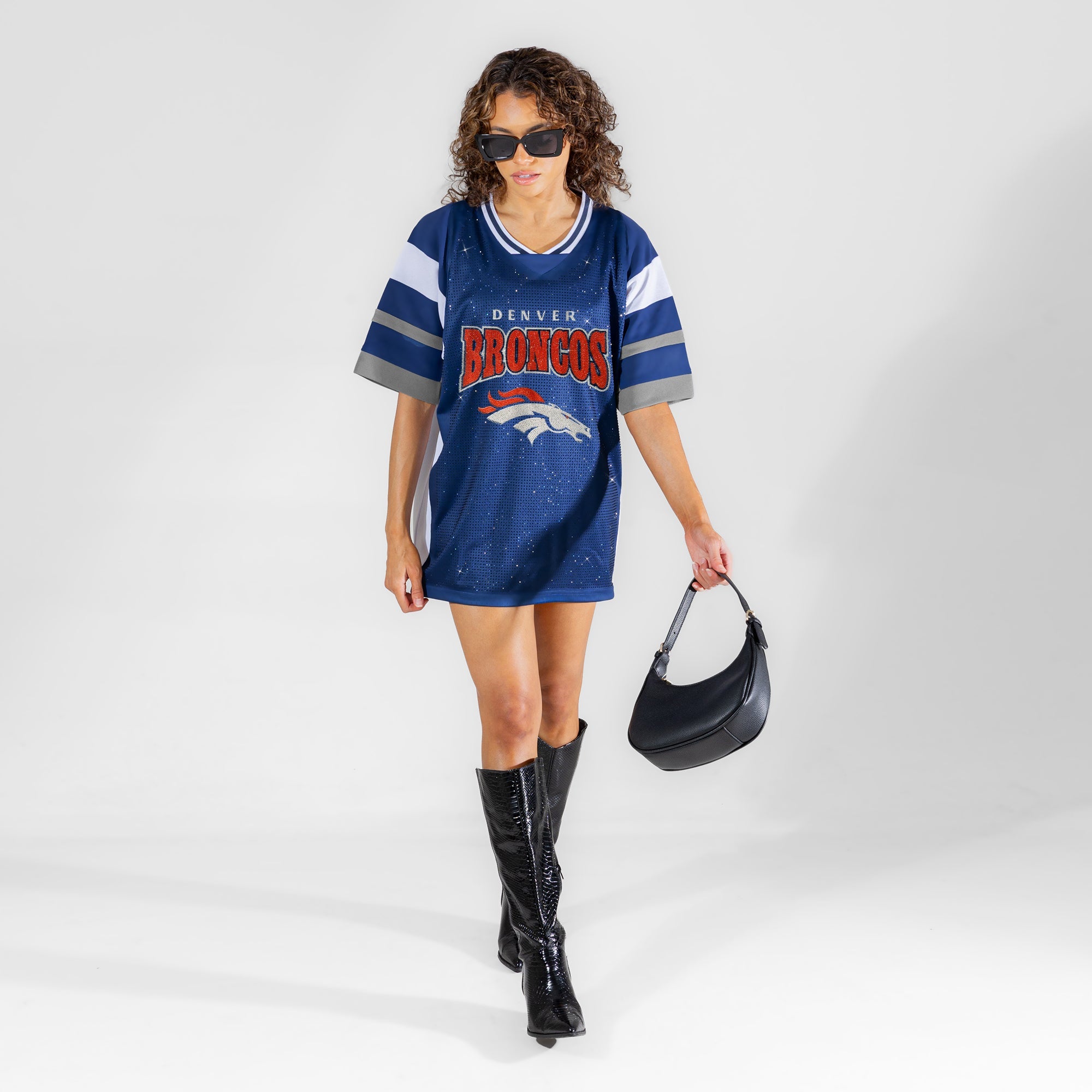 DENVER BRONCOS AMPED UP RHINESTONE FASHION TOP
