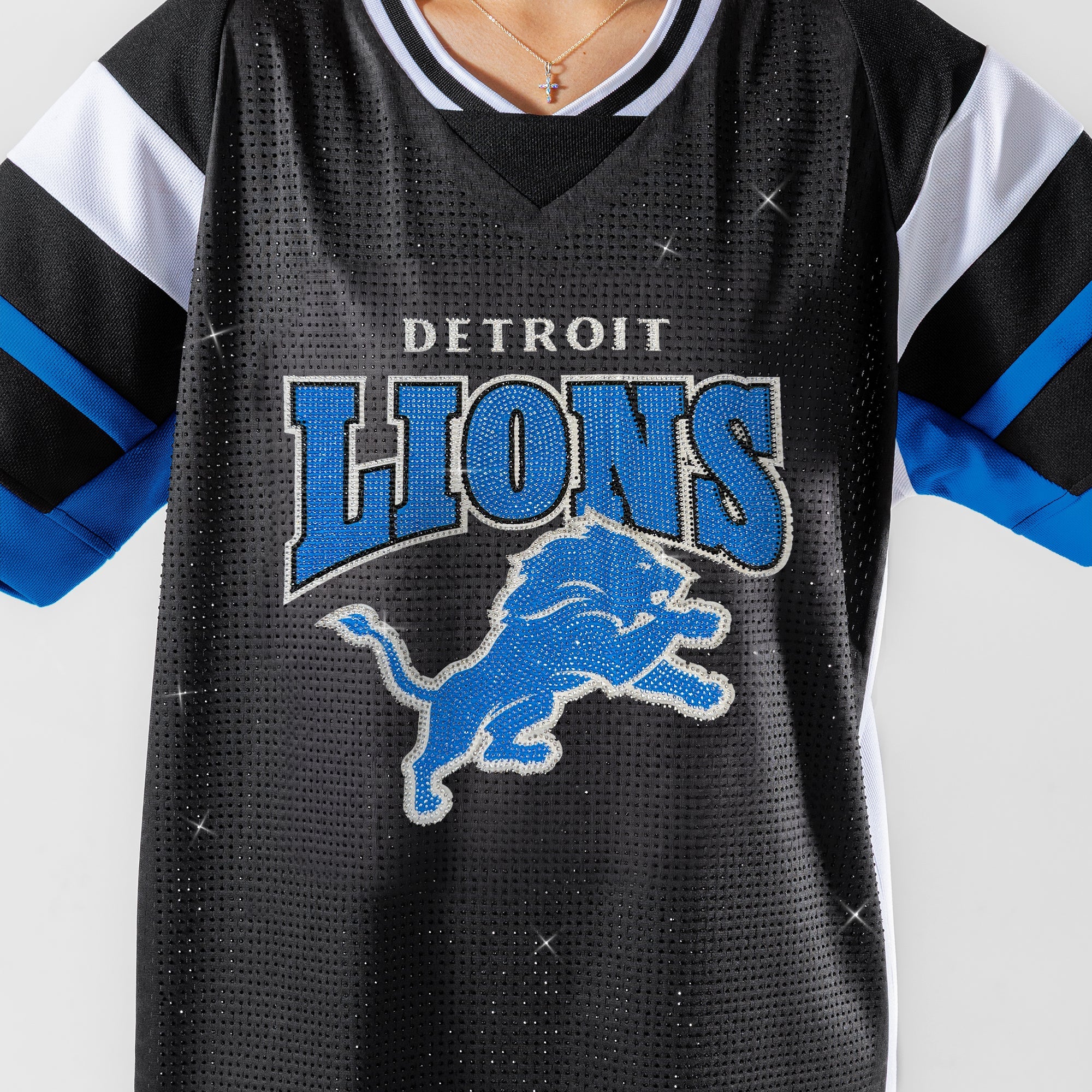 DETROIT LIONS AMPED UP RHINESTONE FASHION TOP