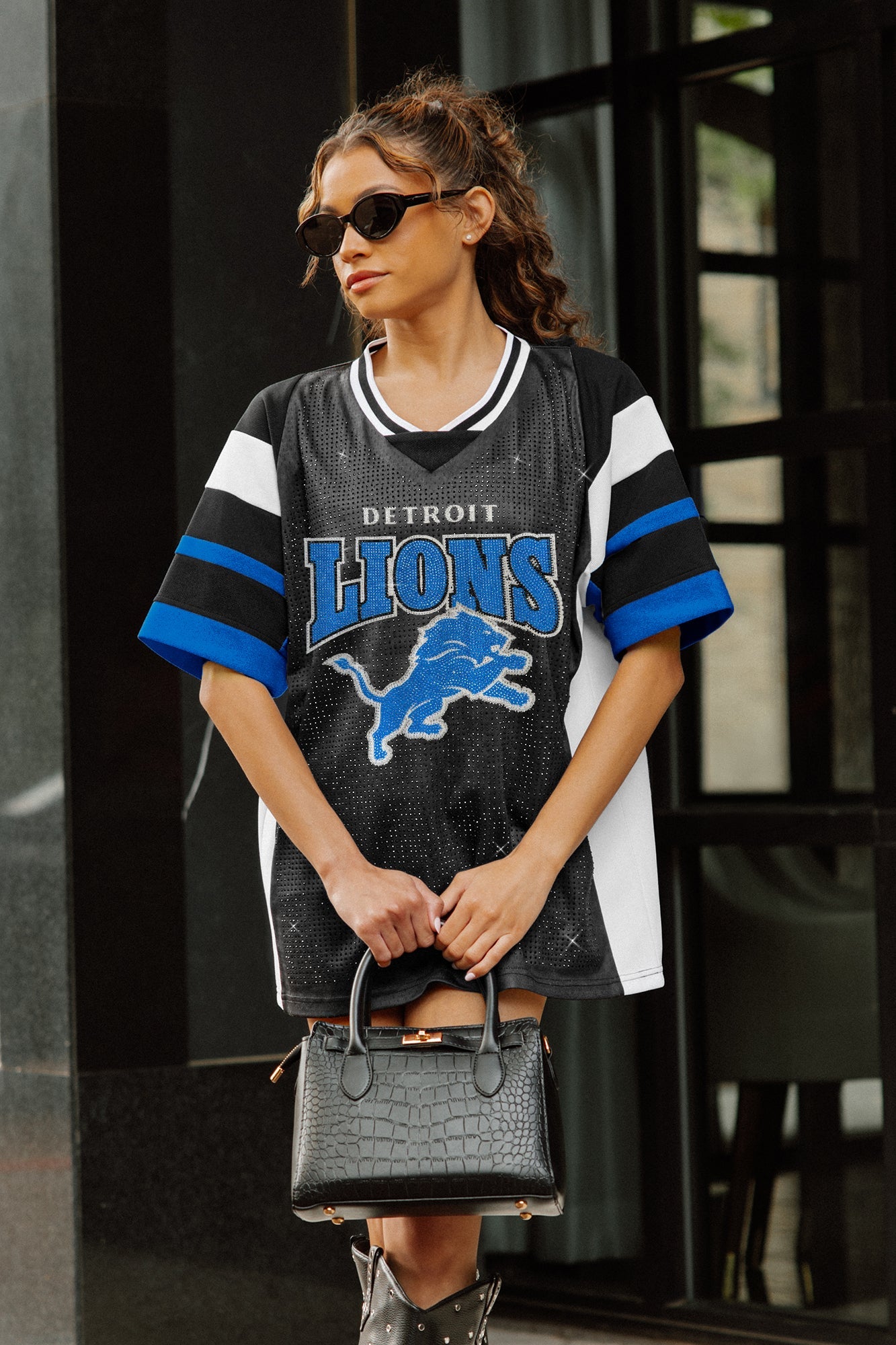 DETROIT LIONS AMPED UP RHINESTONE FASHION TOP