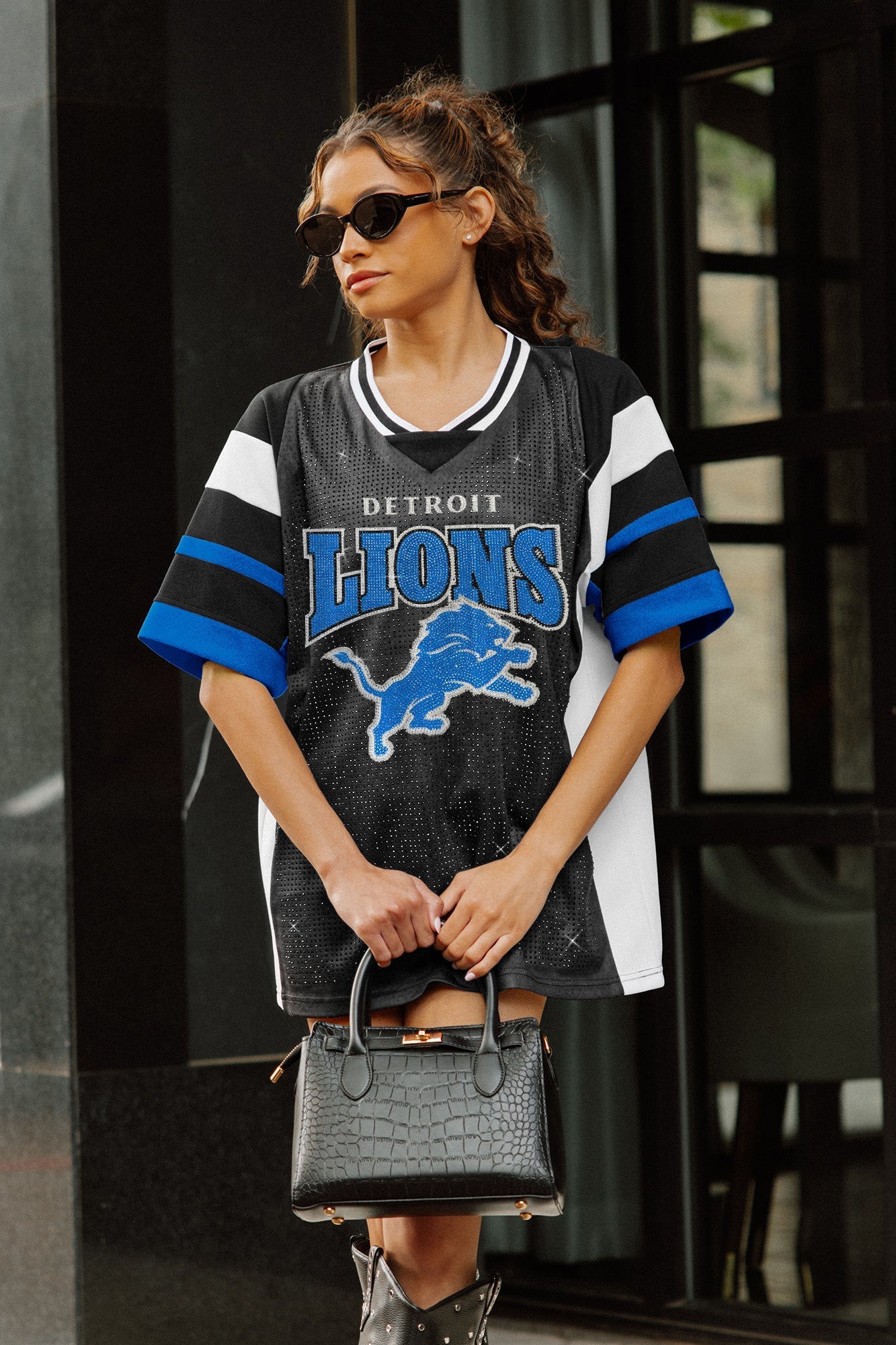 DETROIT LIONS AMPED UP RHINESTONE FASHION TOP