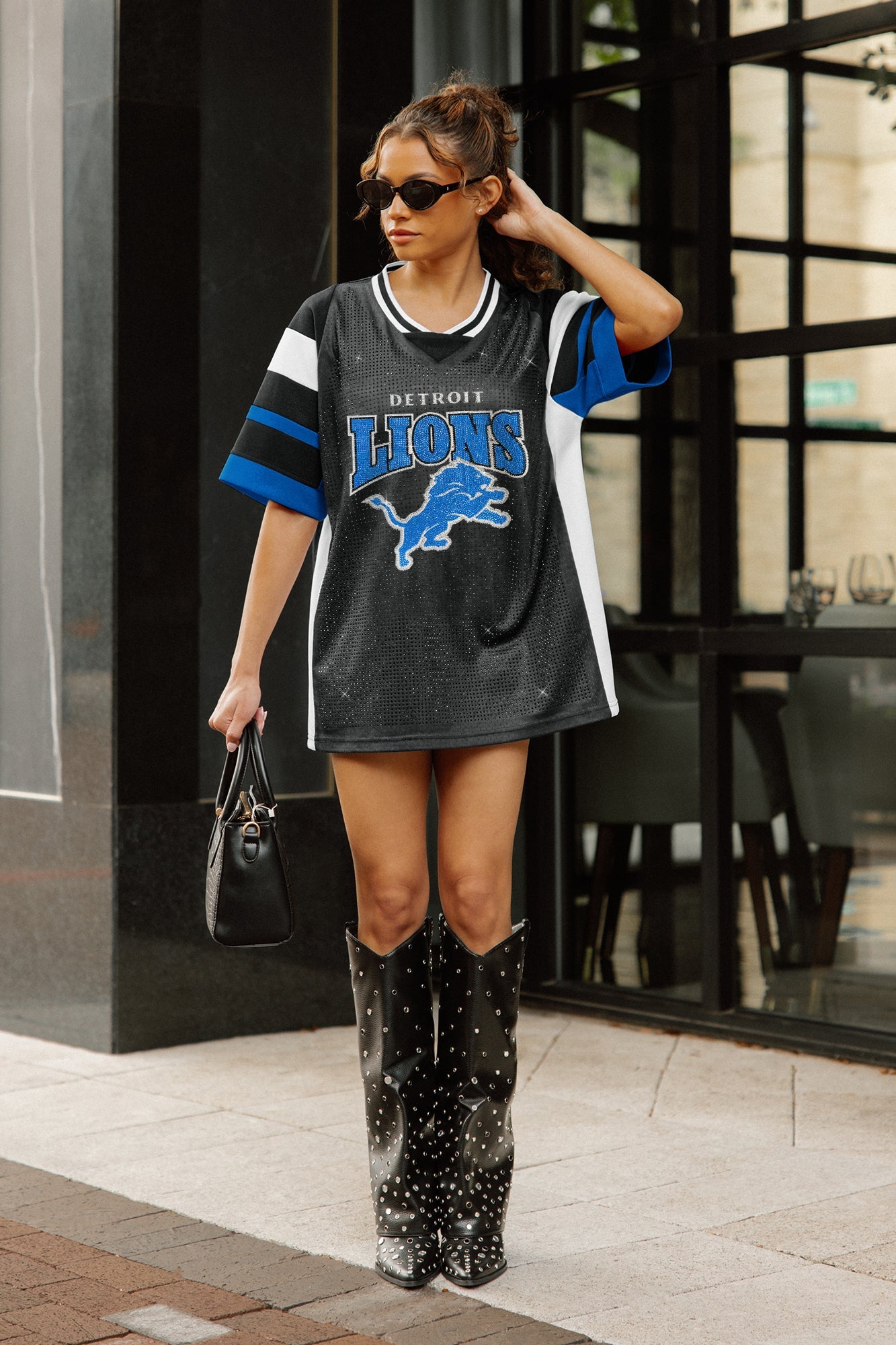 DETROIT LIONS AMPED UP RHINESTONE FASHION TOP