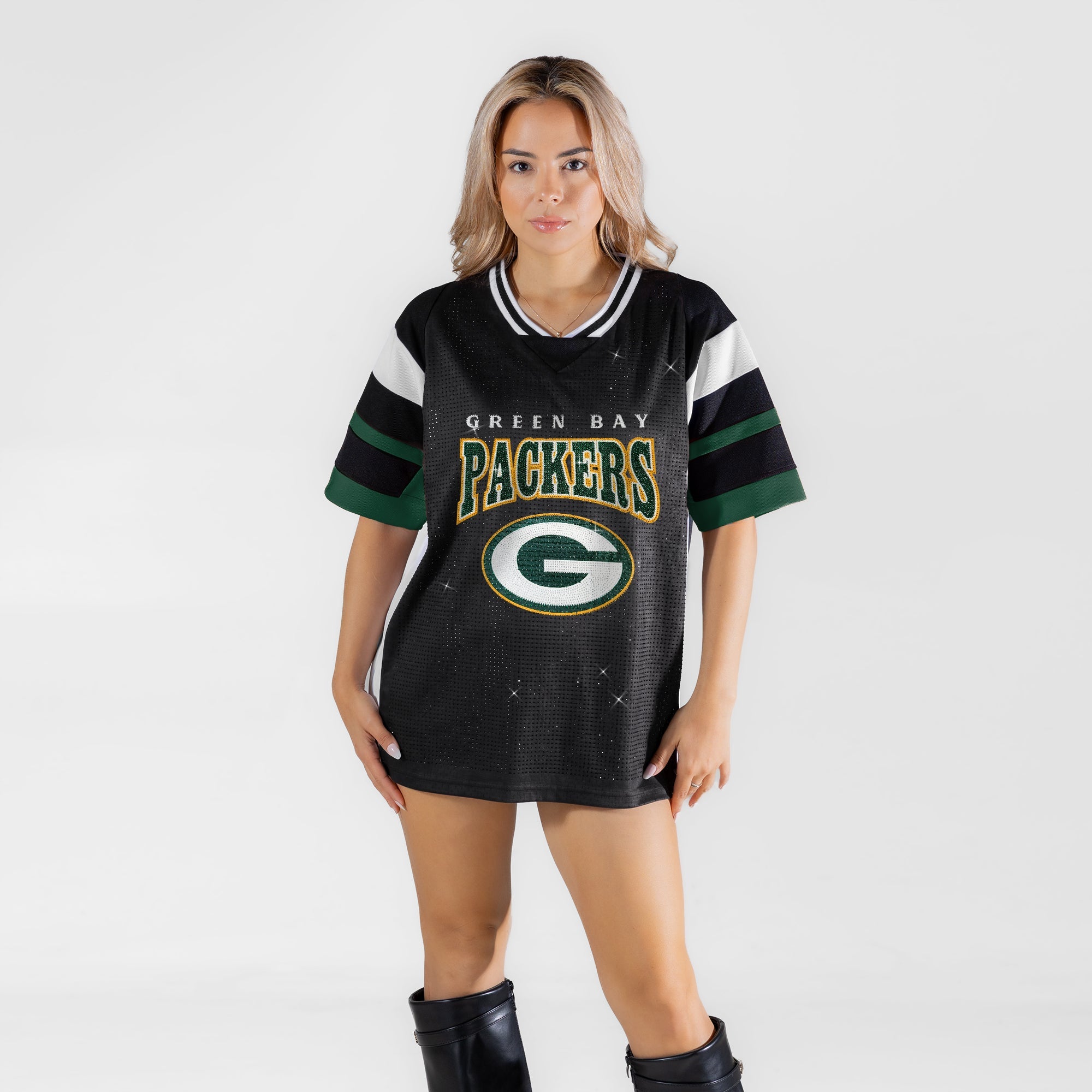 GREEN BAY PACKERS AMPED UP RHINESTONE FASHION TOP