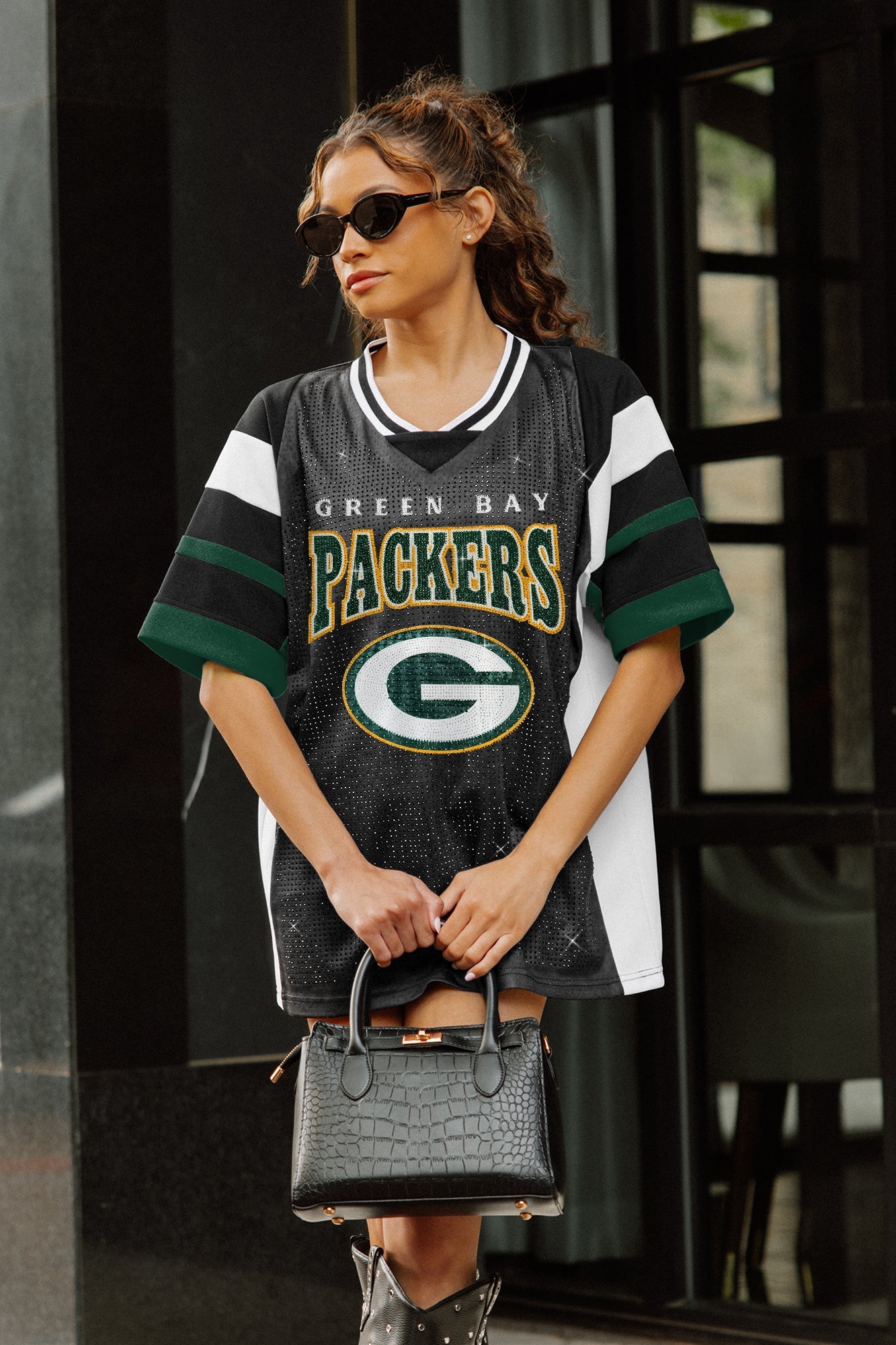 GREEN BAY PACKERS AMPED UP RHINESTONE FASHION TOP