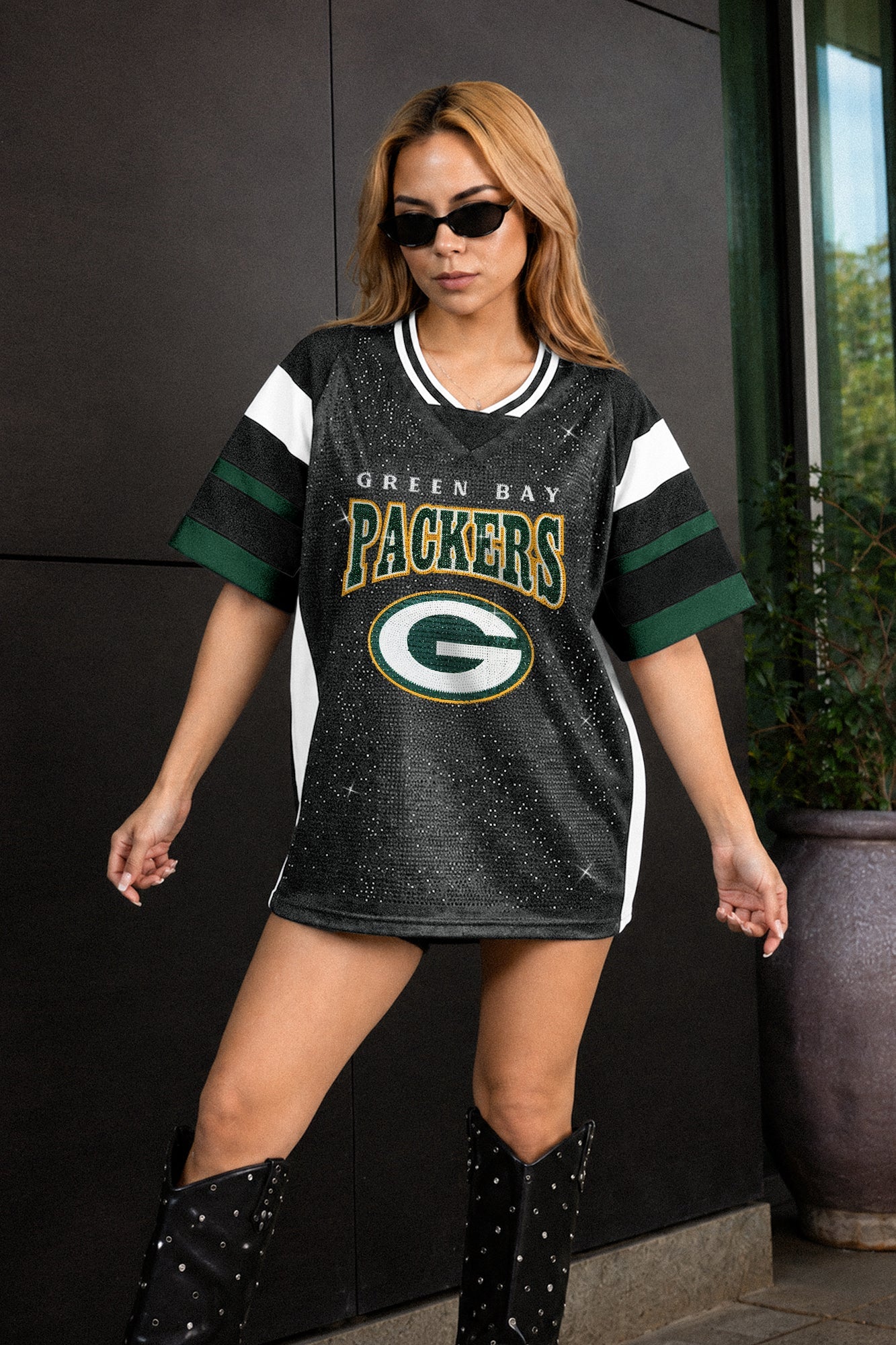 GREEN BAY PACKERS AMPED UP RHINESTONE FASHION TOP
