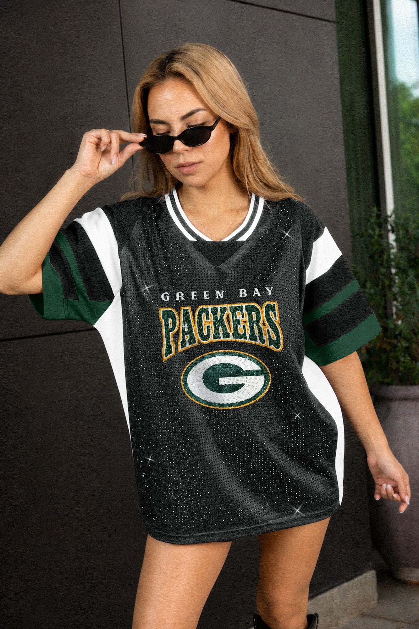 GREEN BAY PACKERS AMPED UP RHINESTONE FASHION TOP