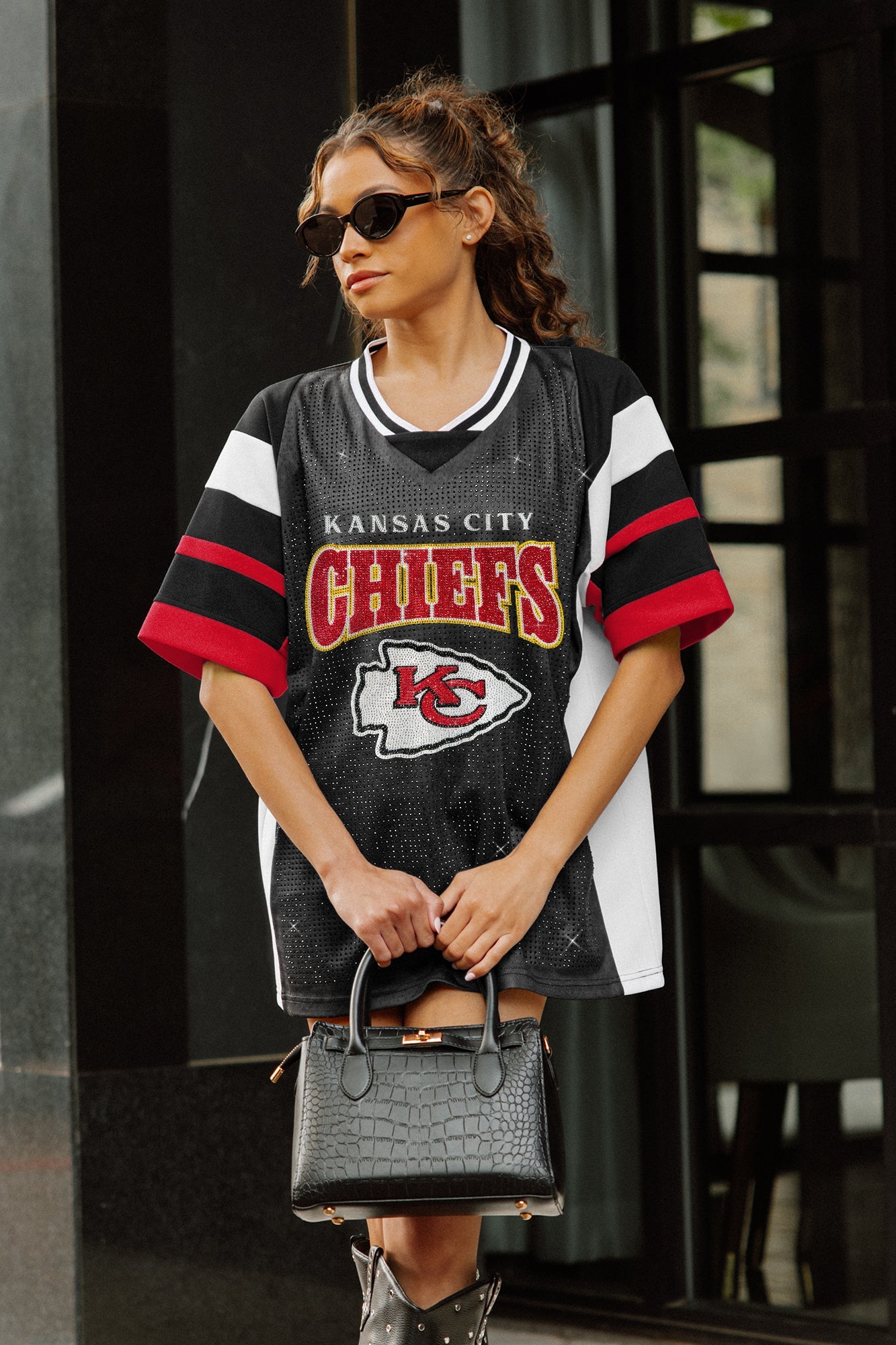 KANSAS CITY CHIEFS AMPED UP RHINESTONE FASHION TOP