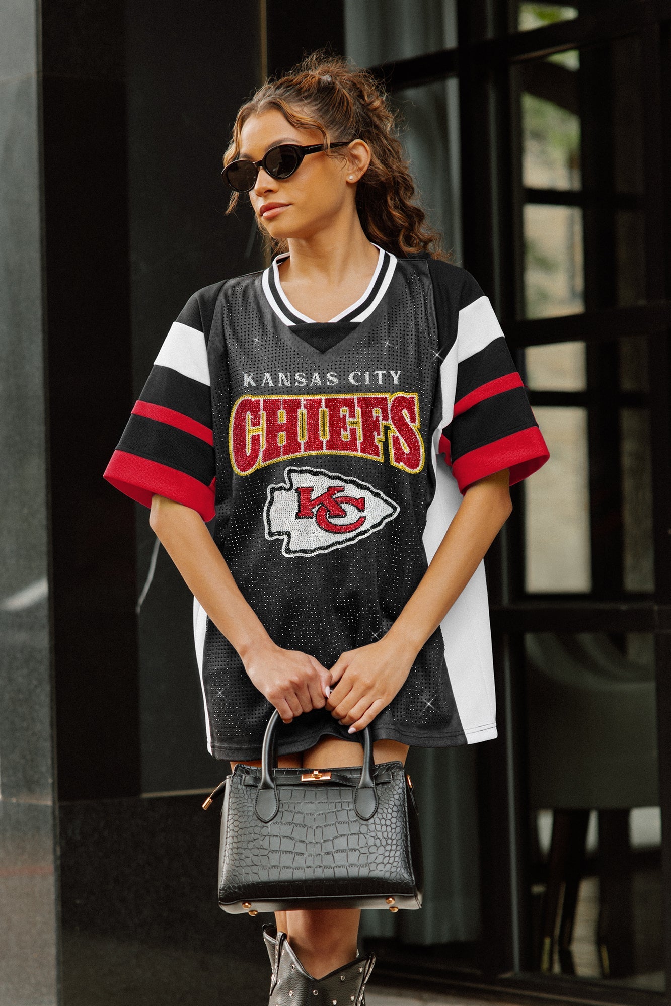 KANSAS CITY CHIEFS AMPED UP RHINESTONE FASHION TOP