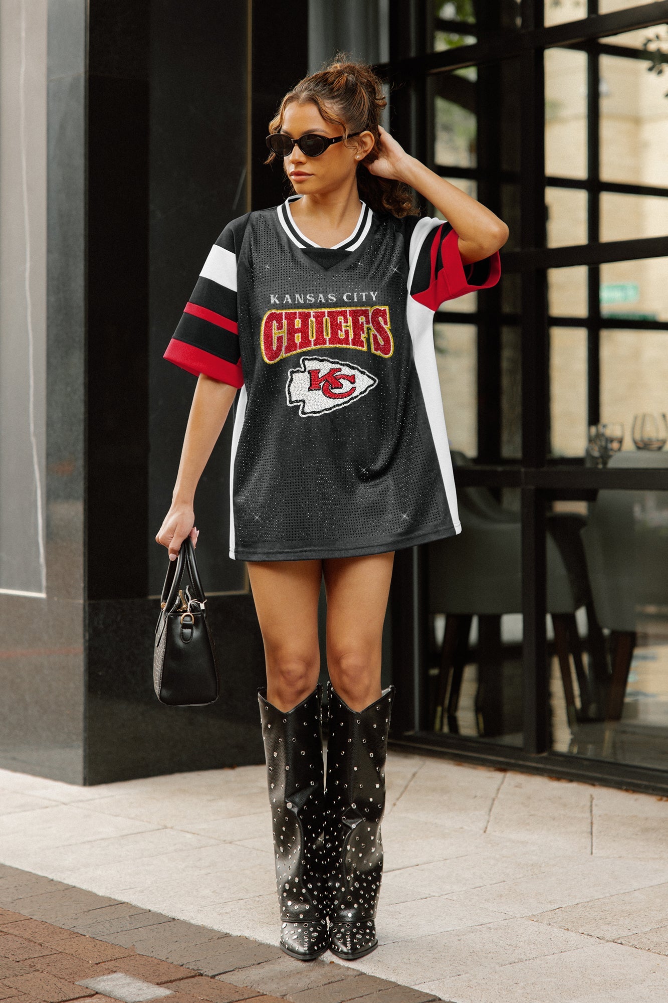 KANSAS CITY CHIEFS AMPED UP RHINESTONE FASHION TOP