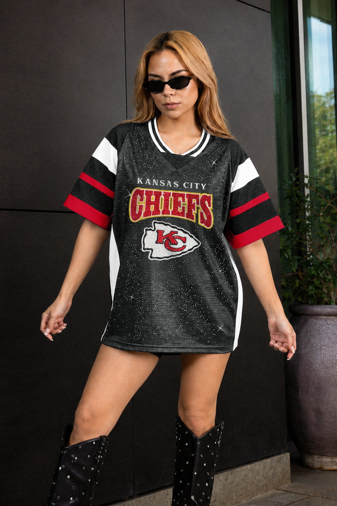 KANSAS CITY CHIEFS AMPED UP RHINESTONE FASHION TOP