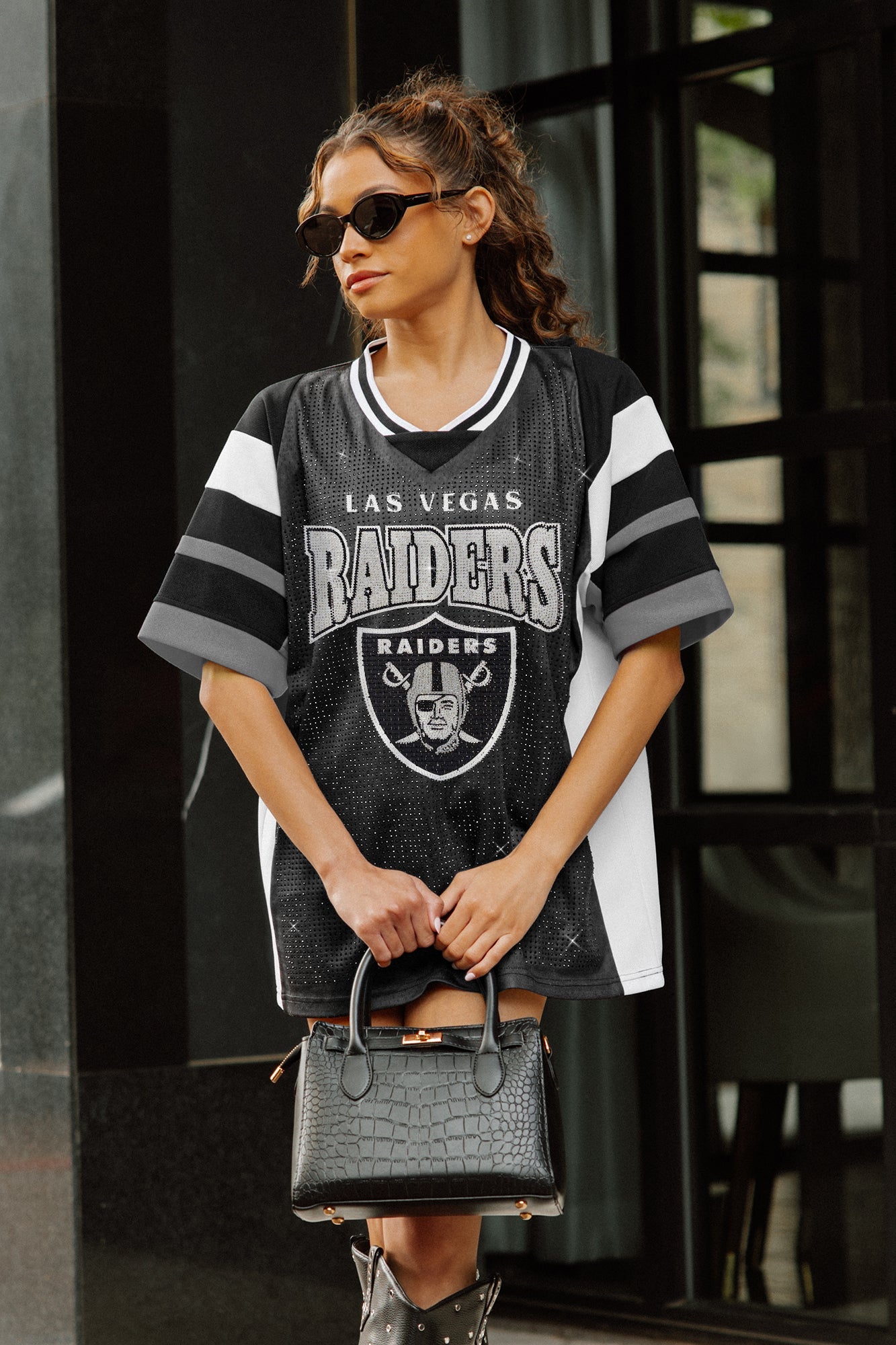 LAS VEGAS RAIDERS AMPED UP RHINESTONE FASHION TOP