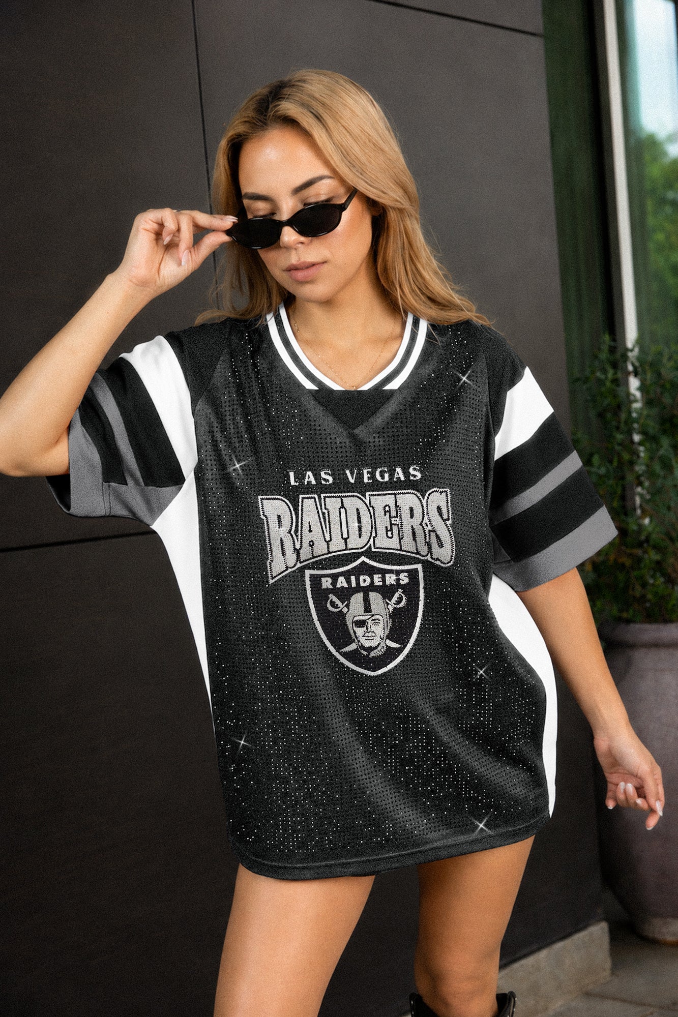 LAS VEGAS RAIDERS AMPED UP RHINESTONE FASHION TOP