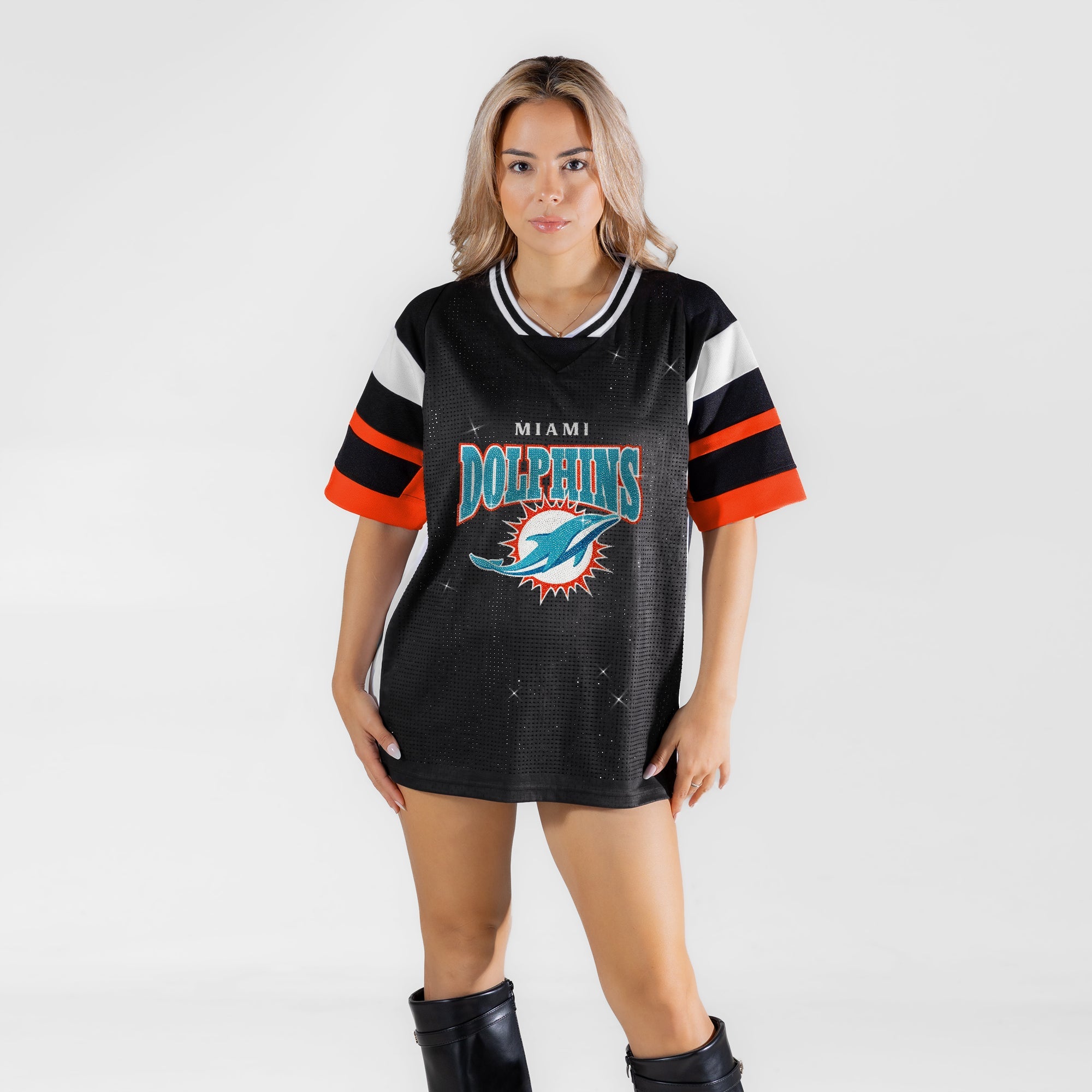 MIAMI DOLPHINS AMPED UP RHINESTONE FASHION TOP