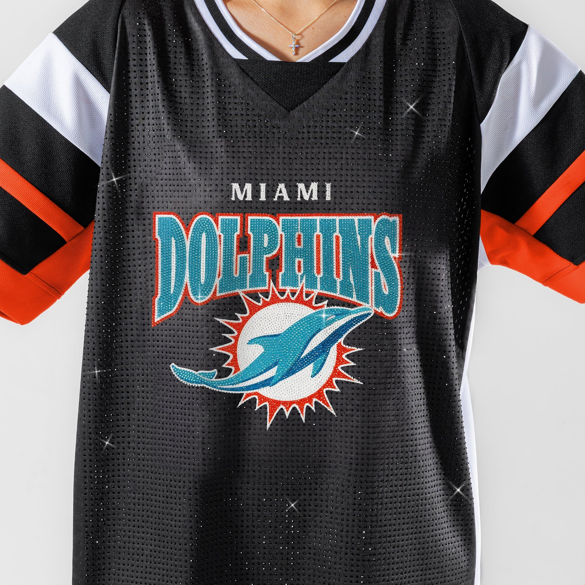 MIAMI DOLPHINS AMPED UP RHINESTONE FASHION TOP