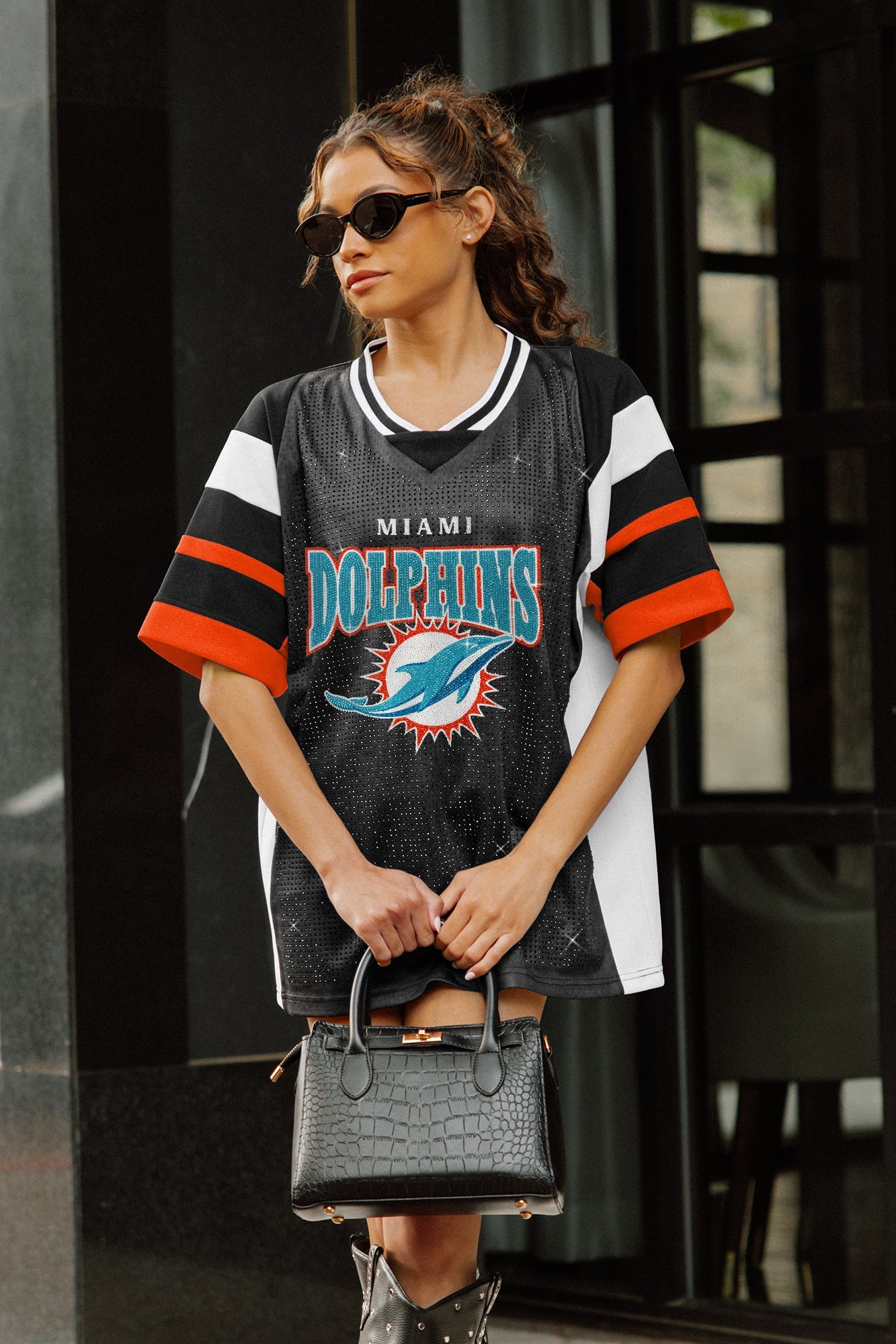 MIAMI DOLPHINS AMPED UP RHINESTONE FASHION TOP