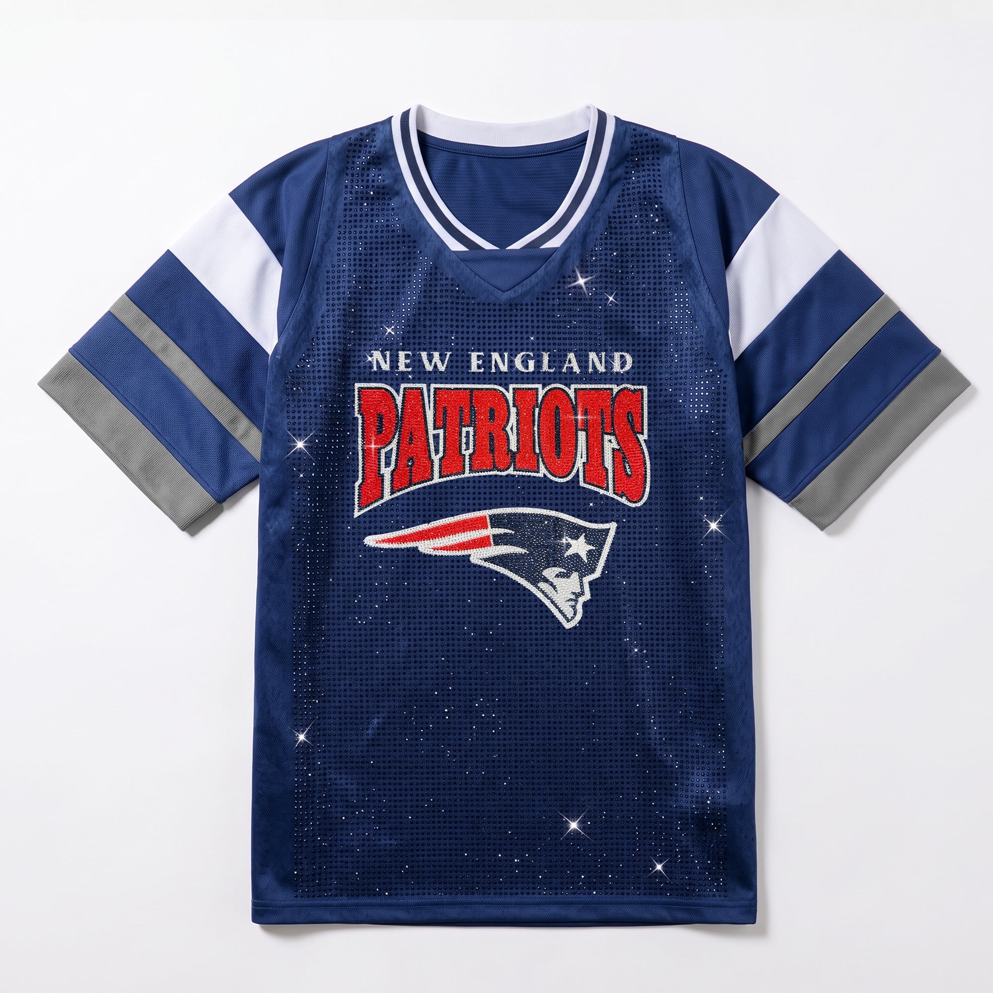 NEW ENGLAND PATRIOTS AMPED UP RHINESTONE FASHION TOP