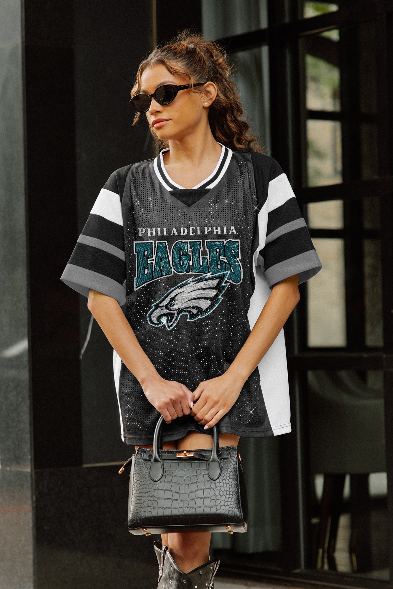 PHILADELPHIA EAGLES AMPED UP RHINESTONE FASHION TOP