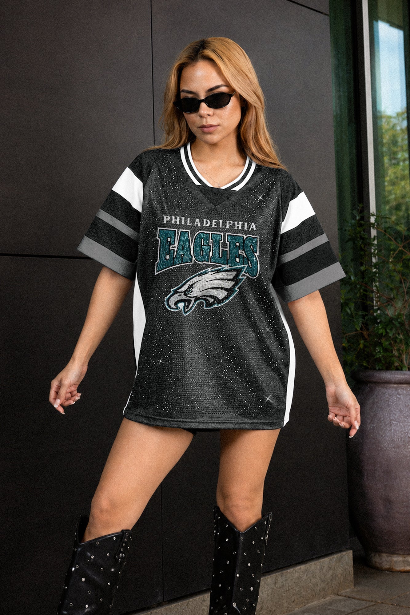 PHILADELPHIA EAGLES AMPED UP RHINESTONE FASHION TOP