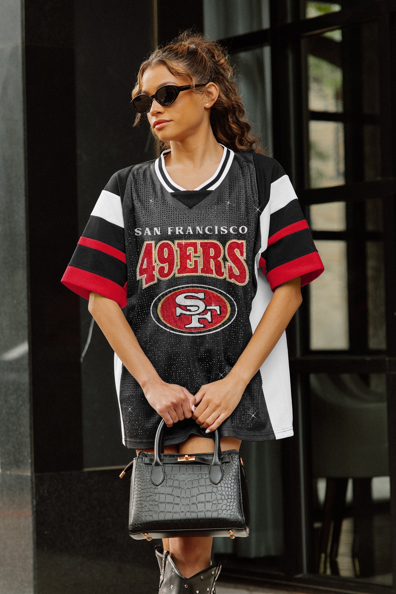 SAN FRANCISCO 49ERS AMPED UP RHINESTONE FASHION TOP