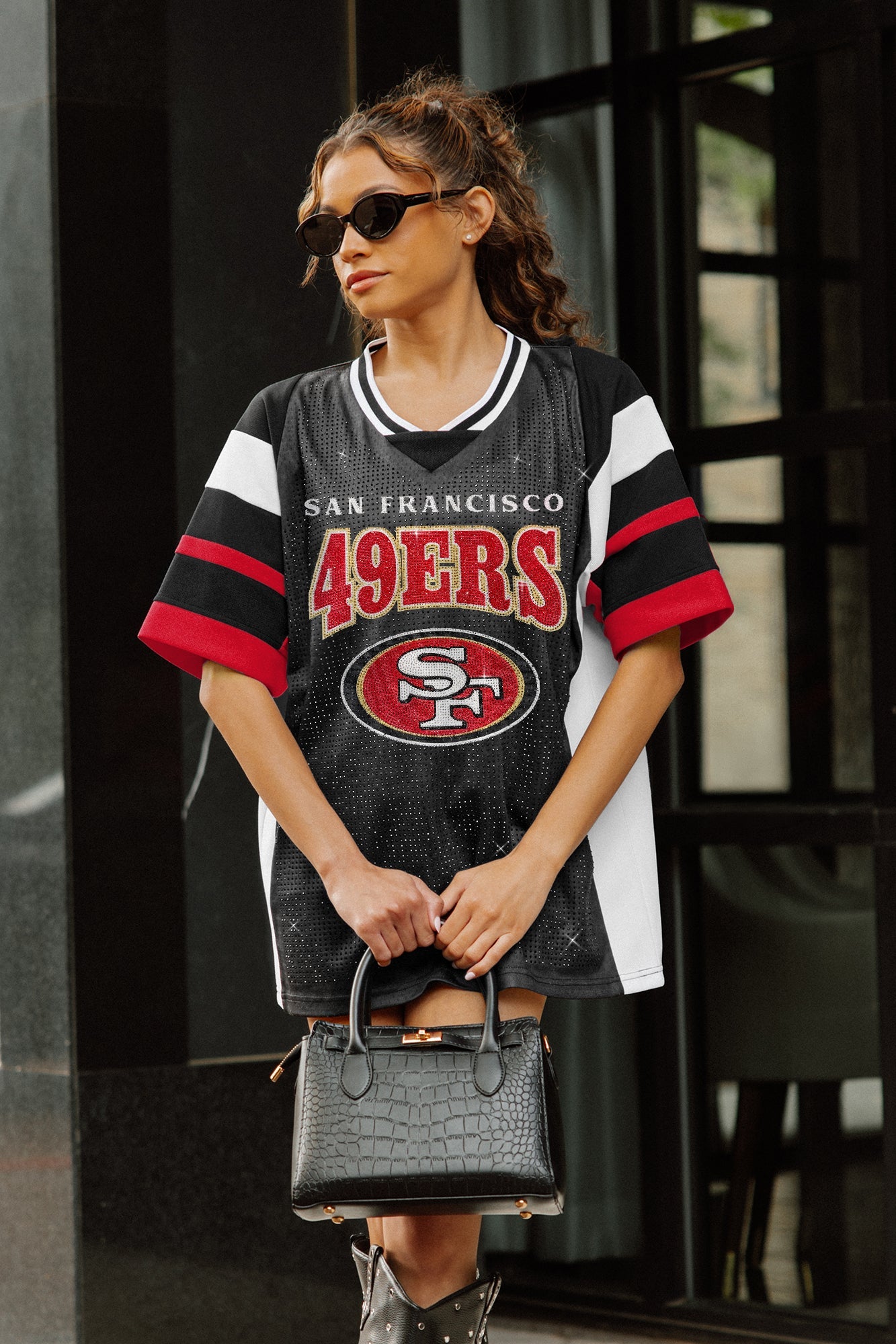 SAN FRANCISCO 49ERS AMPED UP RHINESTONE FASHION TOP