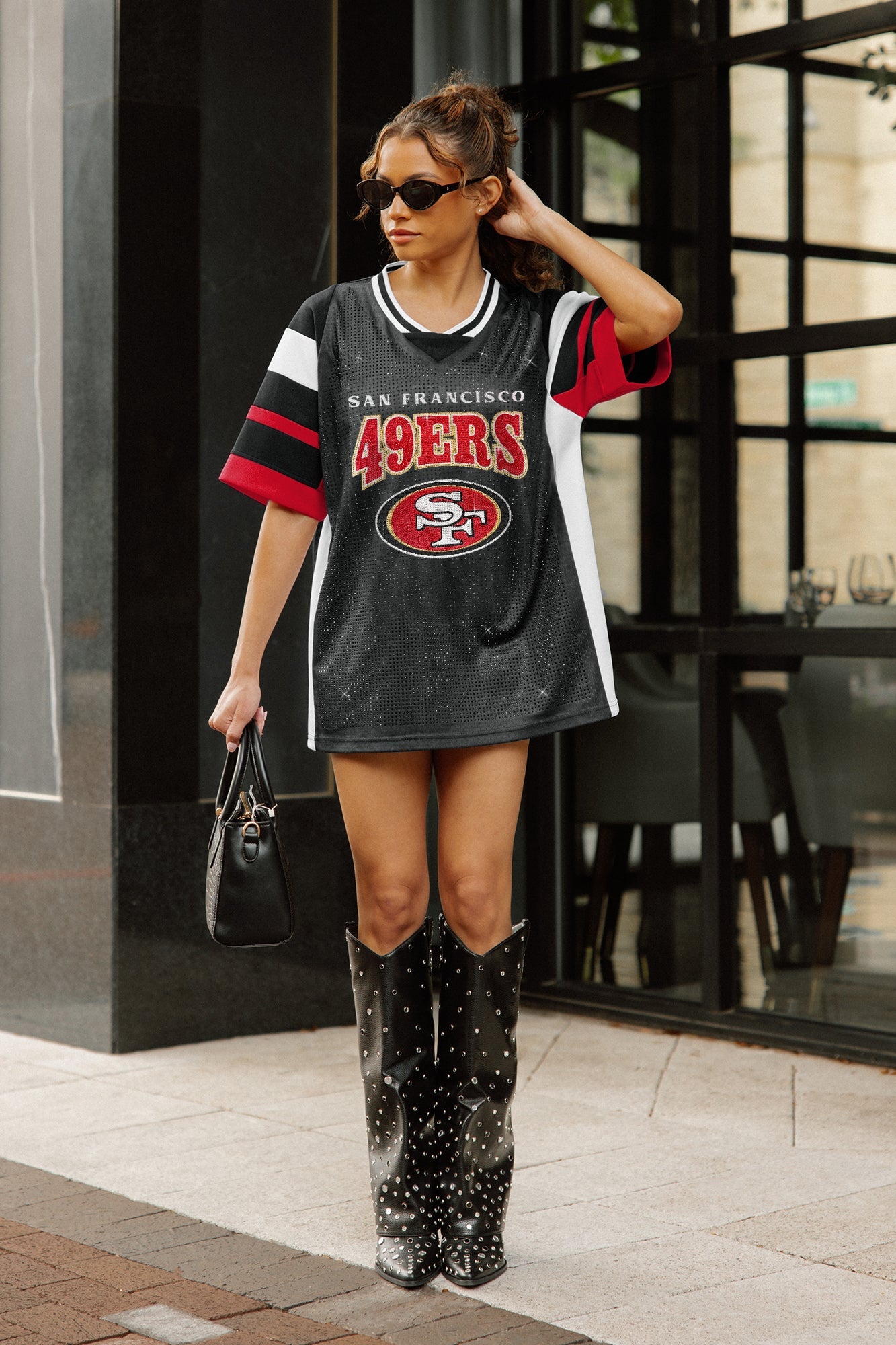 SAN FRANCISCO 49ERS AMPED UP RHINESTONE FASHION TOP