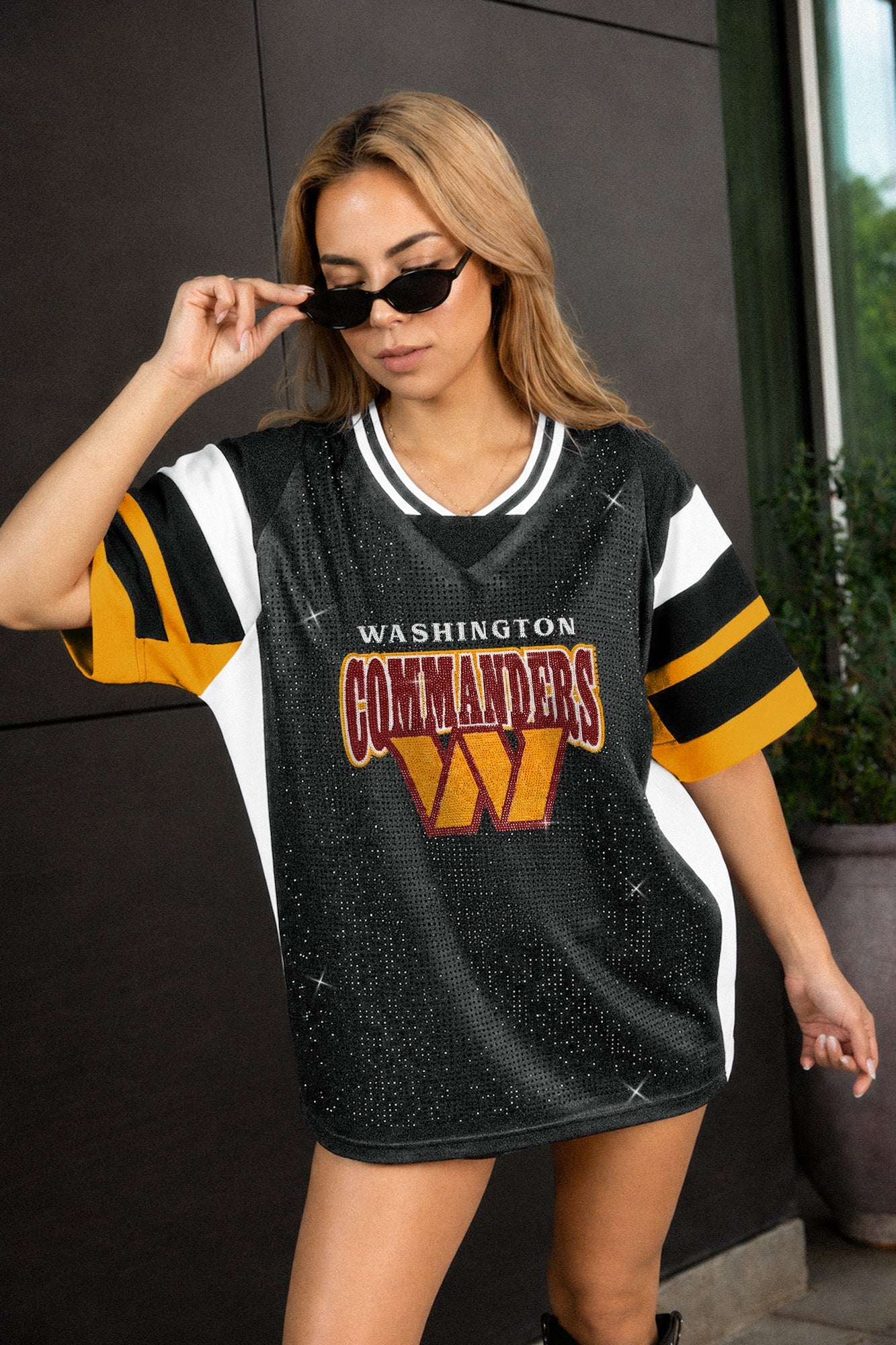 WASHINGTON COMMANDERS AMPED UP RHINESTONE FASHION TOP