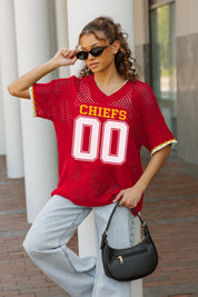 KANSAS CITY CHIEFS CATCH YOU LATER OPEN KNIT SWEATER