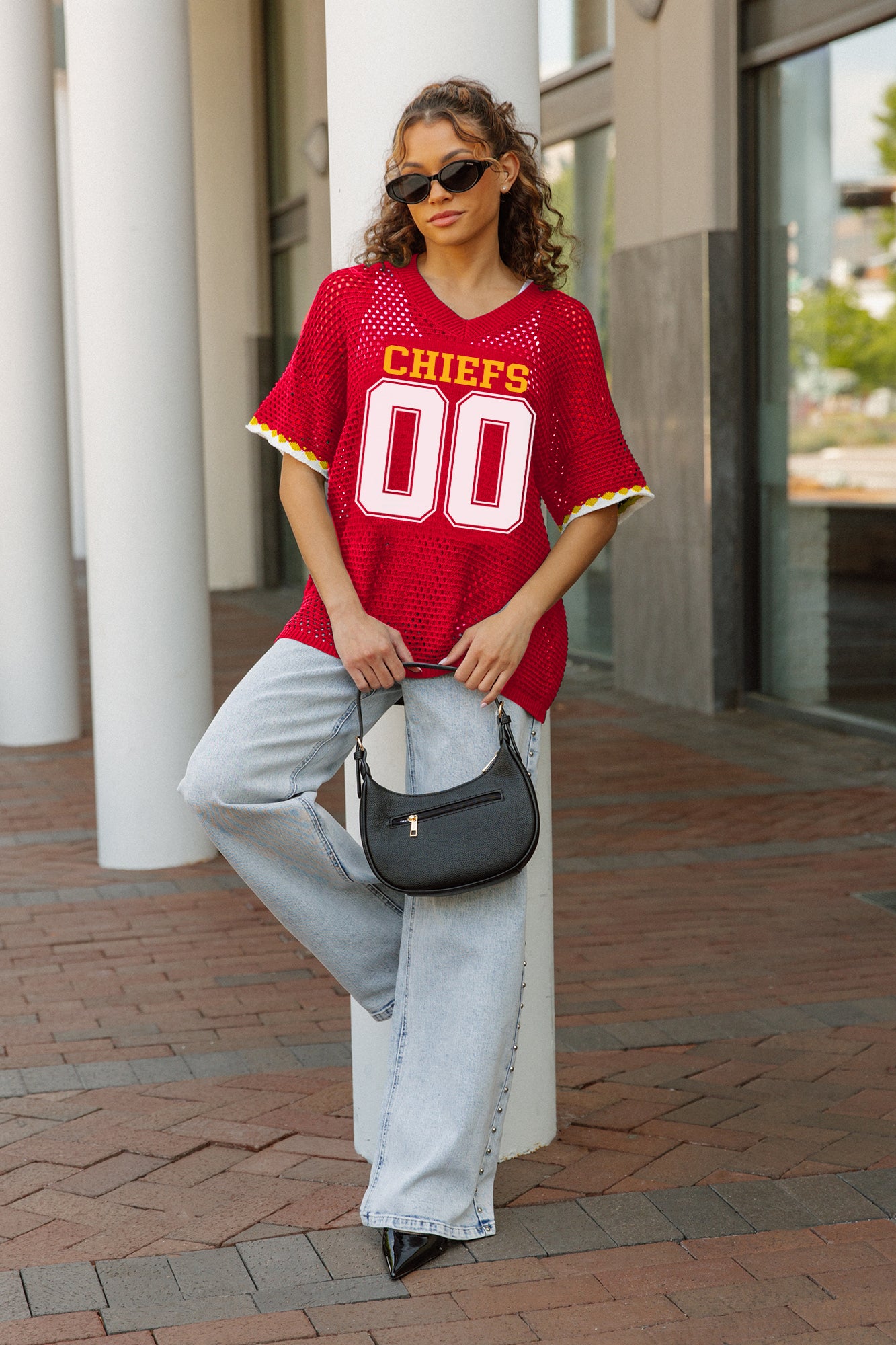 KANSAS CITY CHIEFS CATCH YOU LATER OPEN KNIT SWEATER