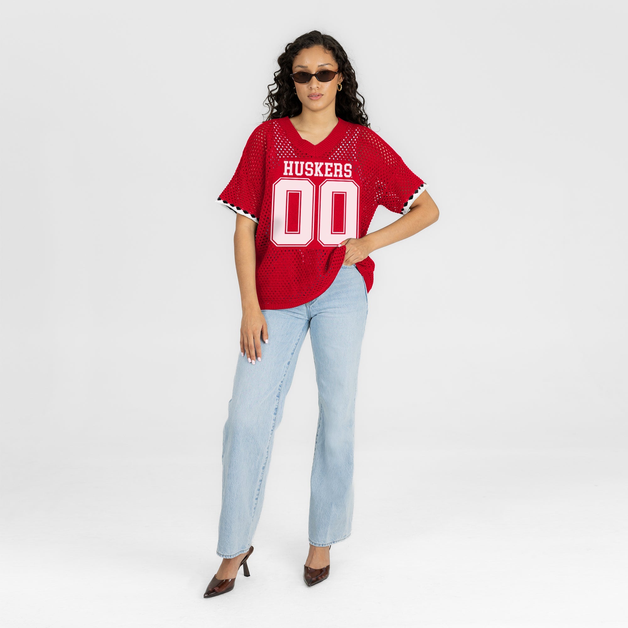 NEBRASKA CORNHUSKERS CATCH YOU LATER OPEN KNIT SWEATER