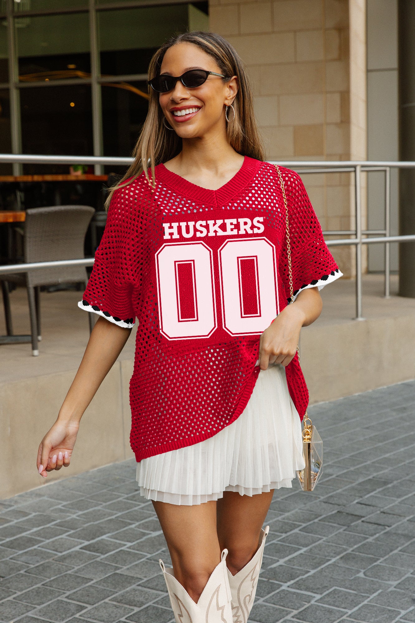 NEBRASKA CORNHUSKERS CATCH YOU LATER OPEN KNIT SWEATER