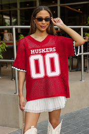 NEBRASKA CORNHUSKERS CATCH YOU LATER OPEN KNIT SWEATER