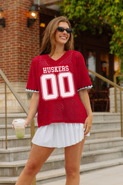 NEBRASKA CORNHUSKERS CATCH YOU LATER OPEN KNIT SWEATER