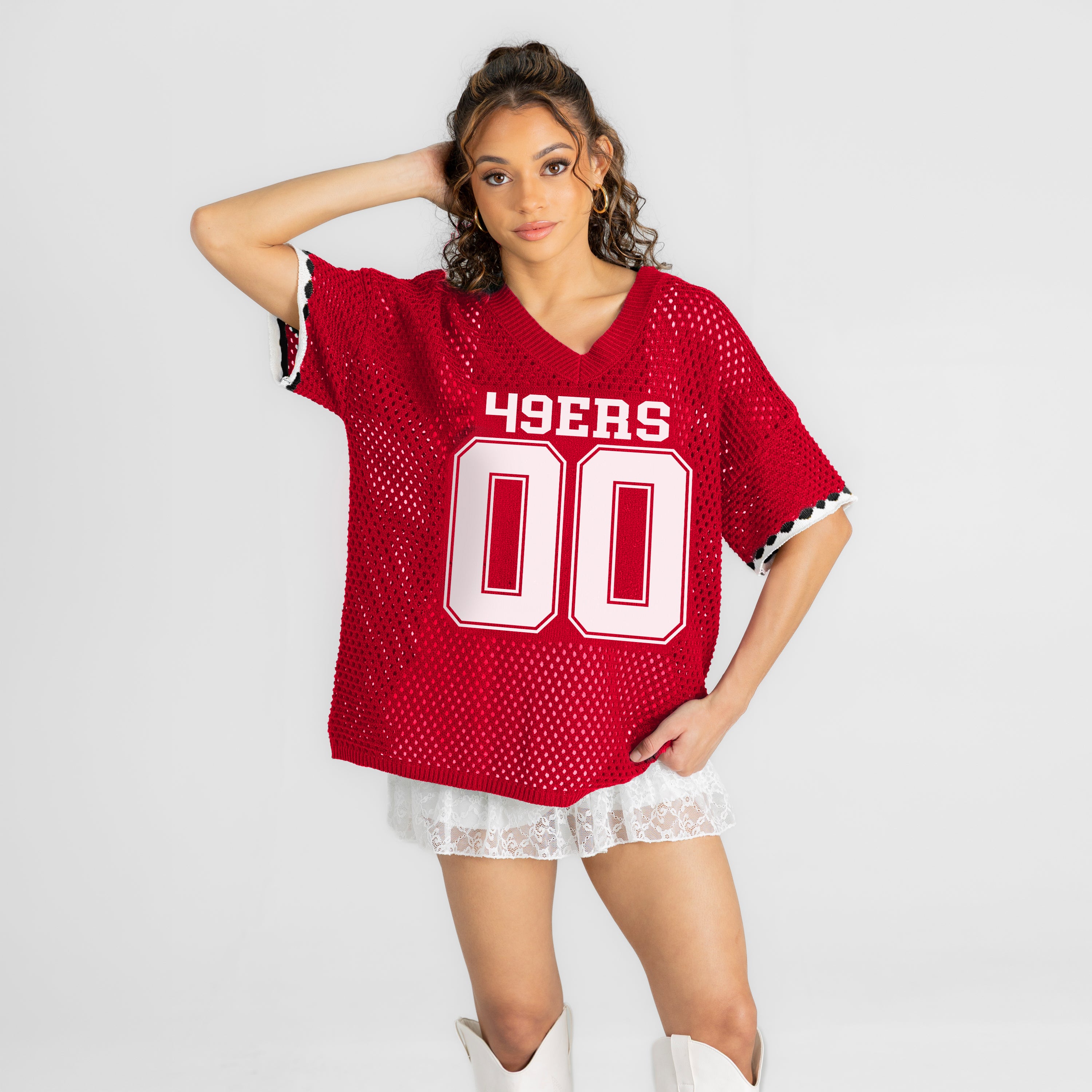 SAN FRANCISCO 49ERS CATCH YOU LATER OPEN KNIT SWEATER