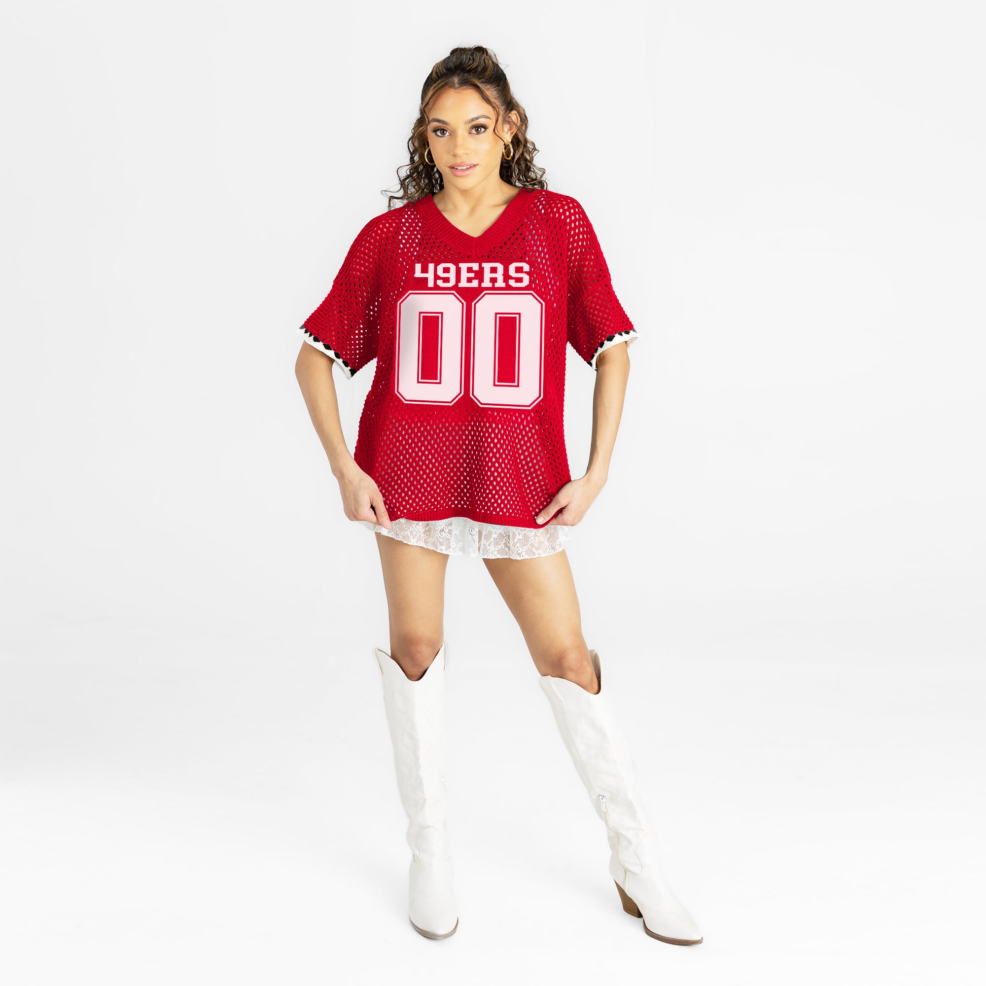 SAN FRANCISCO 49ERS CATCH YOU LATER OPEN KNIT SWEATER