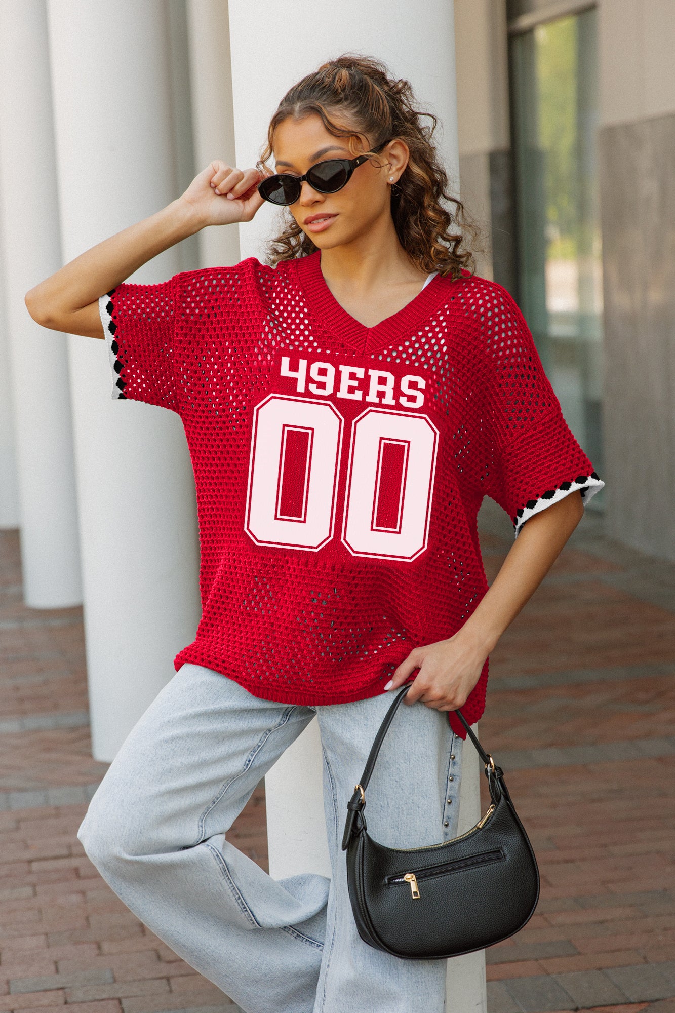 SAN FRANCISCO 49ERS CATCH YOU LATER OPEN KNIT SWEATER