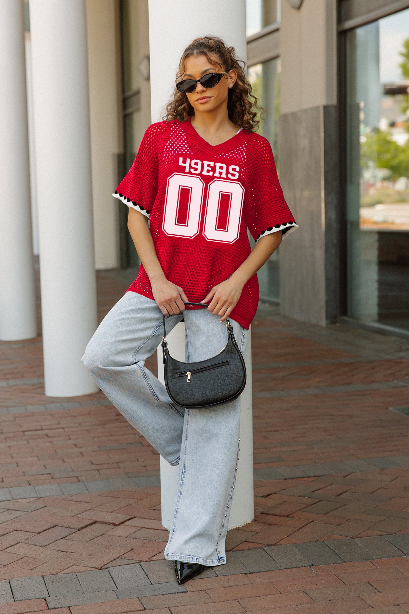 SAN FRANCISCO 49ERS CATCH YOU LATER OPEN KNIT SWEATER