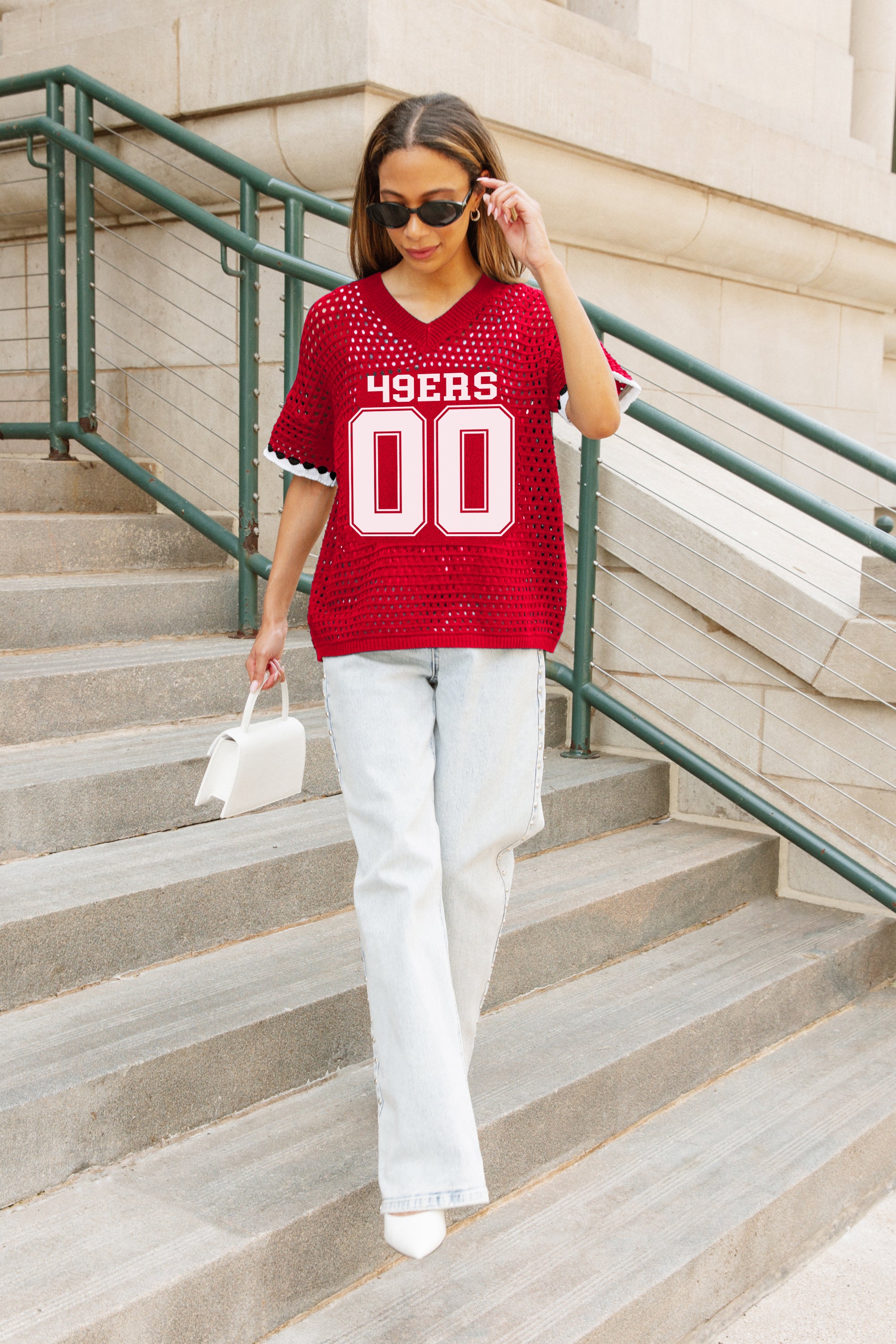 SAN FRANCISCO 49ERS CATCH YOU LATER OPEN KNIT SWEATER