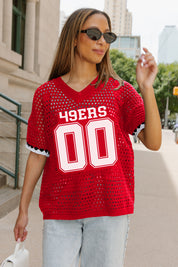 SAN FRANCISCO 49ERS CATCH YOU LATER OPEN KNIT SWEATER