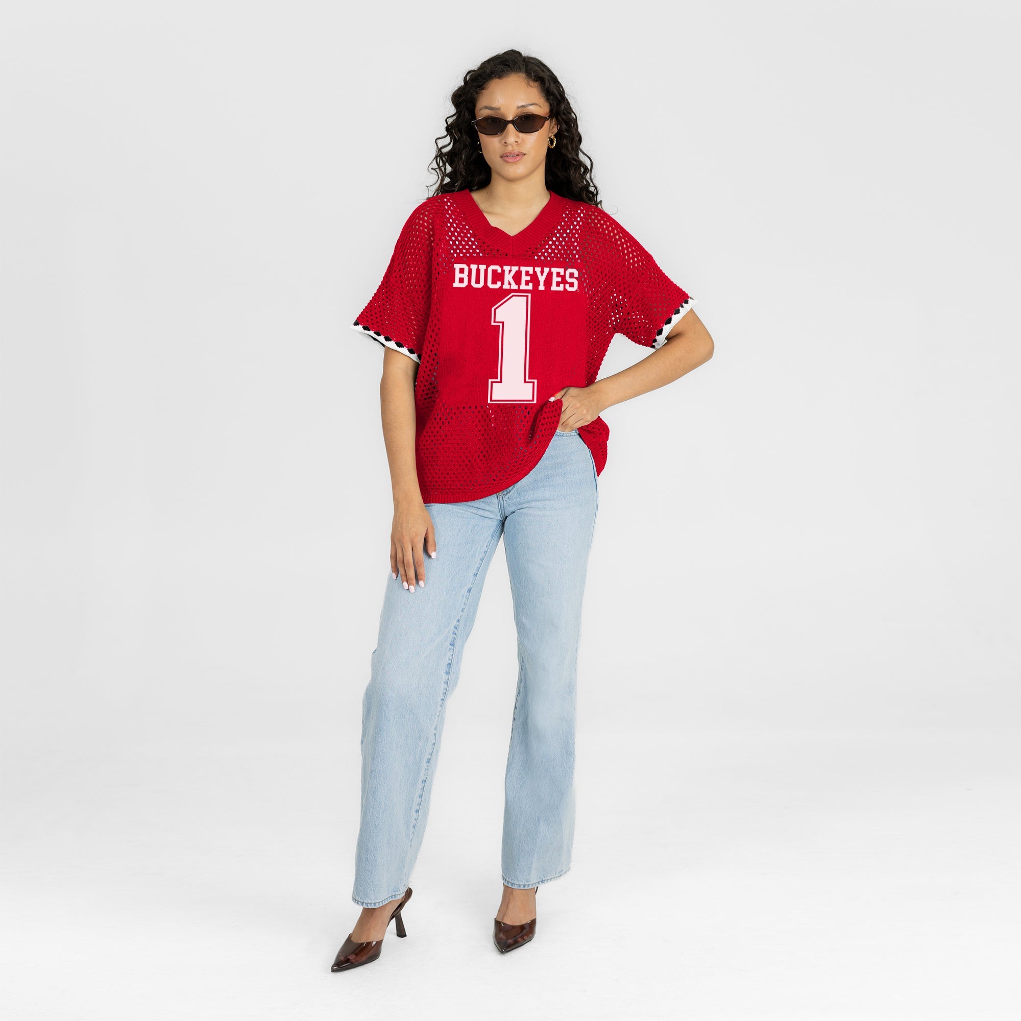 OHIO STATE BUCKEYES CATCH YOU LATER OPEN KNIT SWEATER